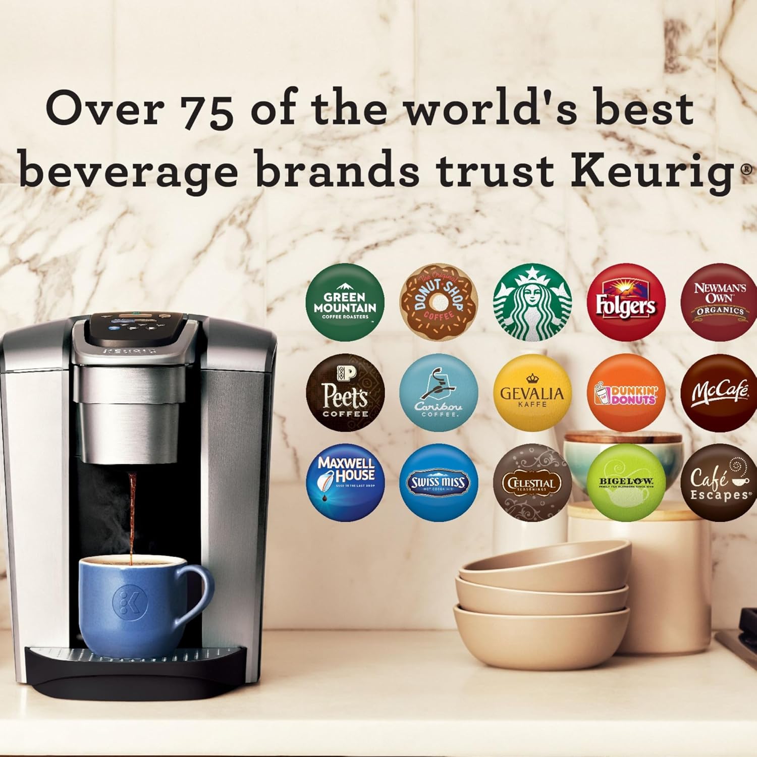 Keurig K-Elite Single Serve K-Cup Pod Coffee Maker, with Strength and Temperature Control, Iced Coffee Capability, 8 to 12oz Brew Size, Programmable, Brushed Slate