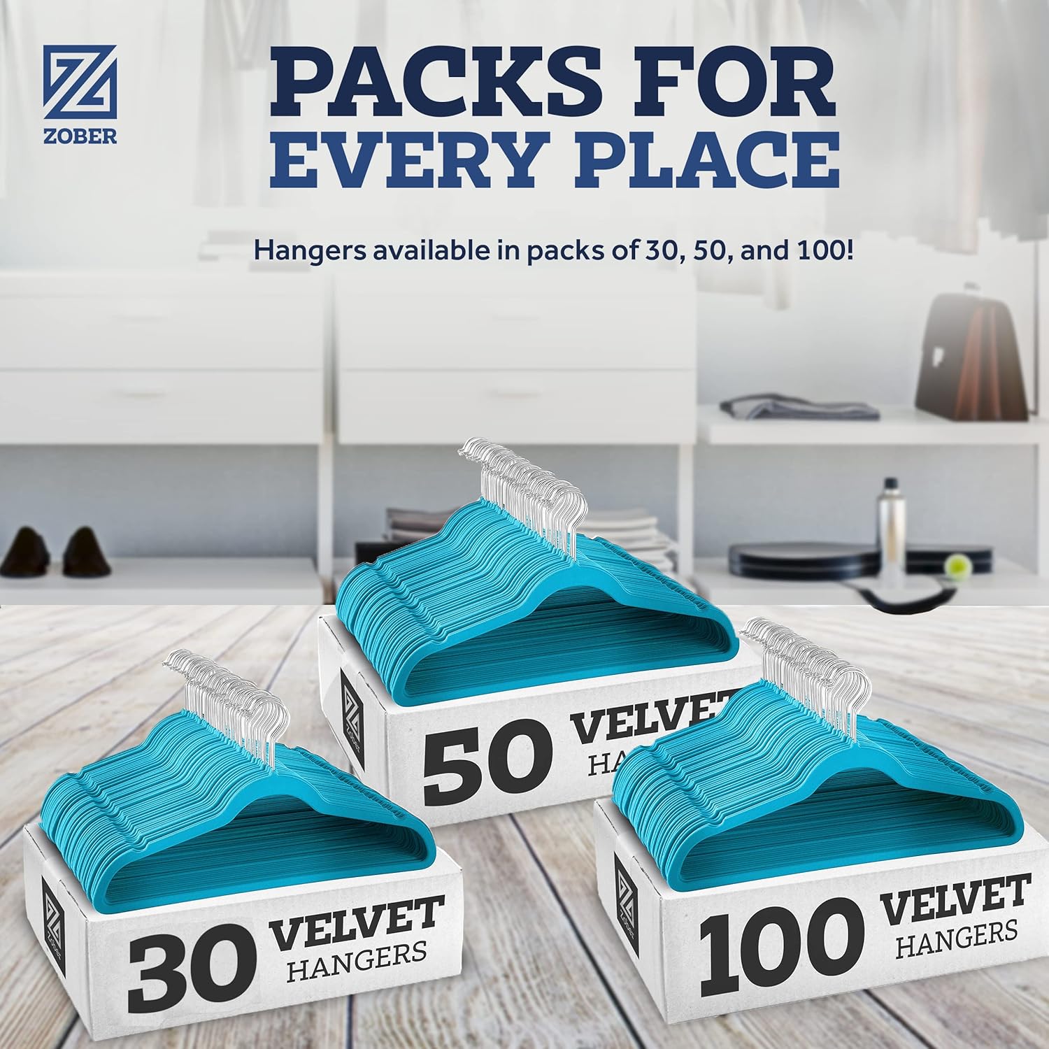 Zober Velvet Hangers 50 Pack - Heavy Duty Black Hangers for Coats, Pants & Dress Clothes - Non Slip Clothes Hanger Set - Space Saving Felt Hangers for Clothing