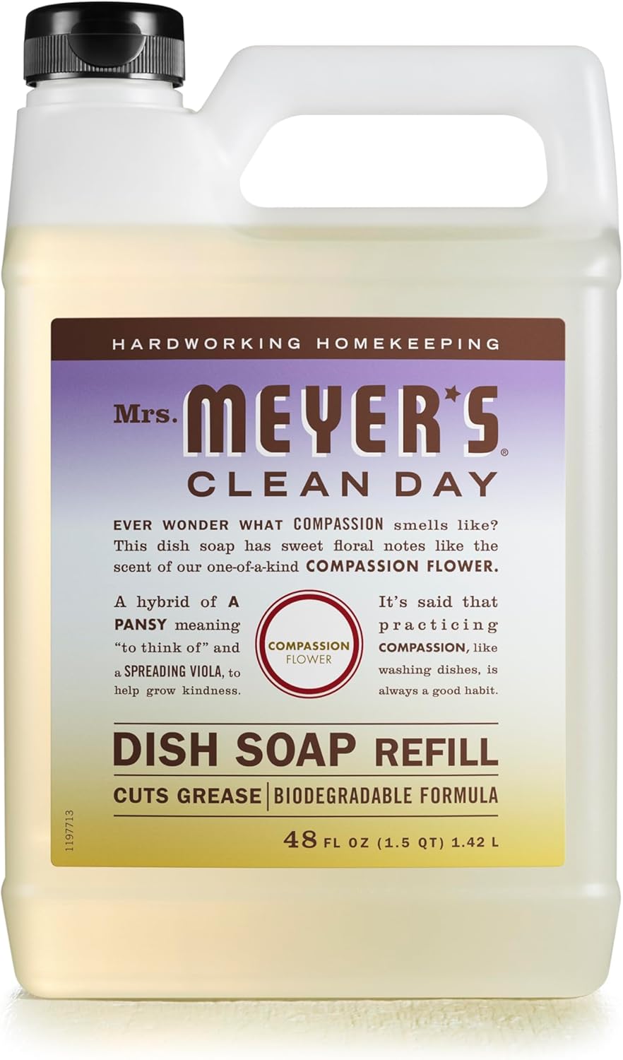 MRS. MEYER'S CLEAN DAY Liquid Dish Soap Refill, Biodegradable Formula, Basil, 48 fl. oz