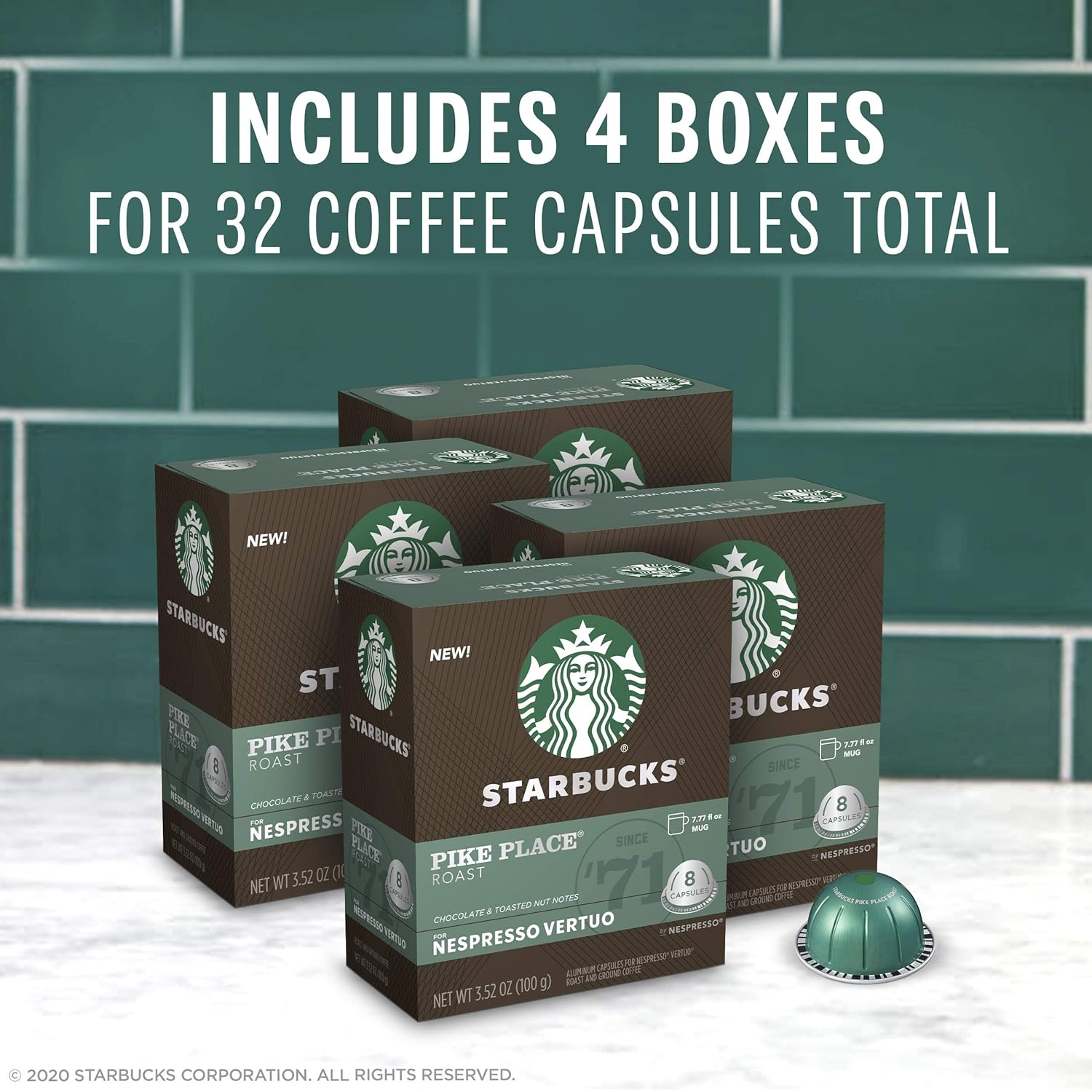 Starbucks by Nespresso Vertuo, Pike Place, Medium Roast Coffee 32-count Coffee Pods, Brews 7.8 oz.