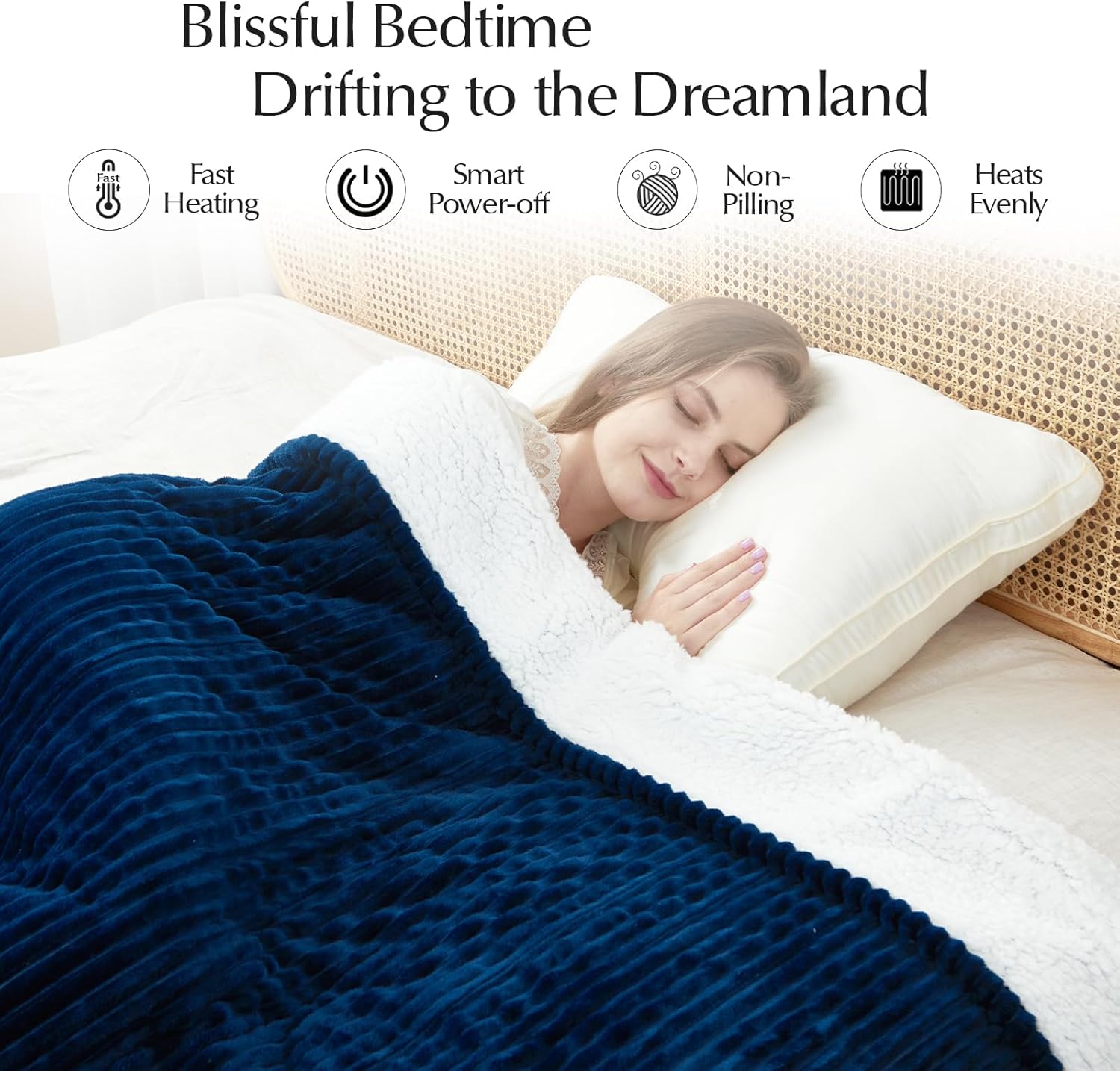 Heated Blanket Throw Size, Soft and Cozy Electric Heating Blanket for Bed, Automatic Safety System 6 Heating Levels & 4 Hours Auto-Off, 50