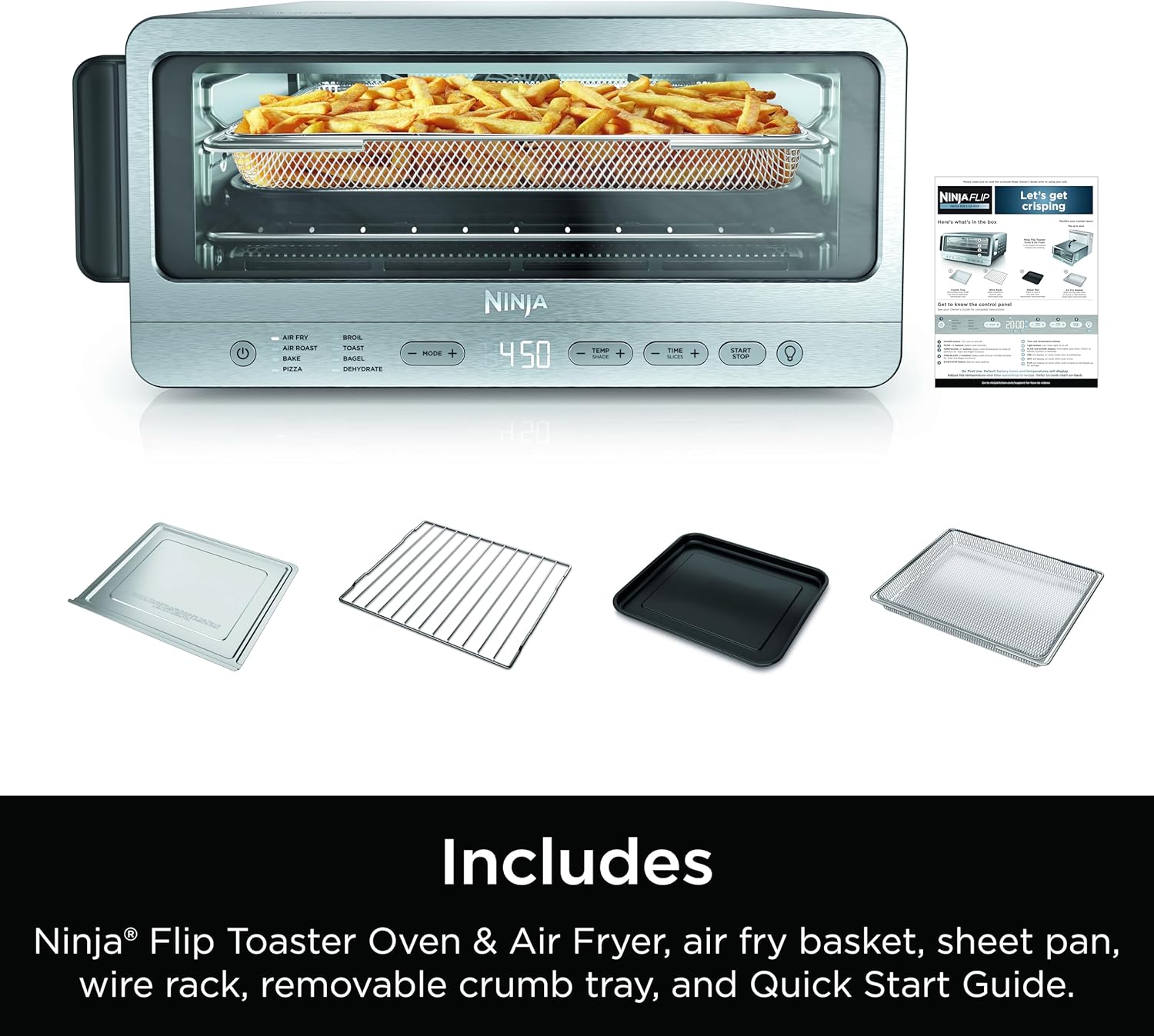 Ninja Flip Toaster Oven&Air Fryer, 8-in-1 Functionality, Flip Up&Away Capability for Storage Space, LargeCapacity, Air Fry Basket, SheetPan, Wire Rack&Removable Crumb Tray, Stainless,1800 watts, SP151