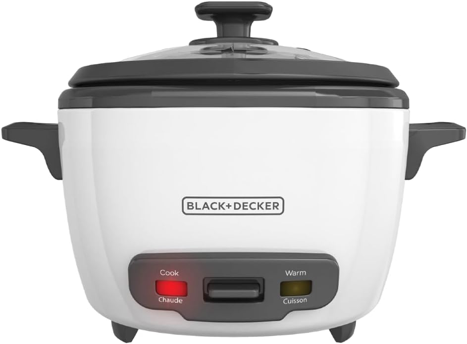 BLACK+DECKER 6-Cup Rice Cooker, RC506, 3-cup Uncooked Rice, Steaming Basket, Removable Non-Stick Bowl, One Touch