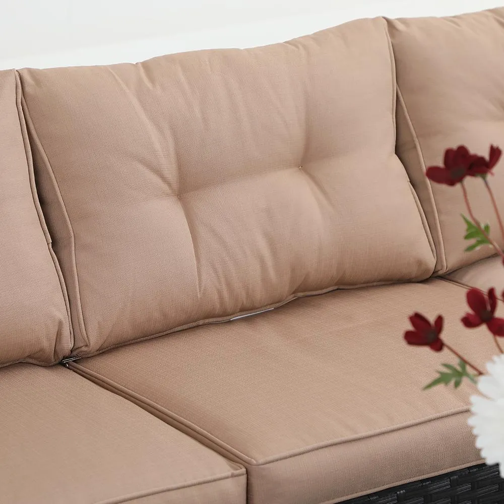 3-Piece Patio L-Shaped Rattan Sectional Sofa Set With Cushions