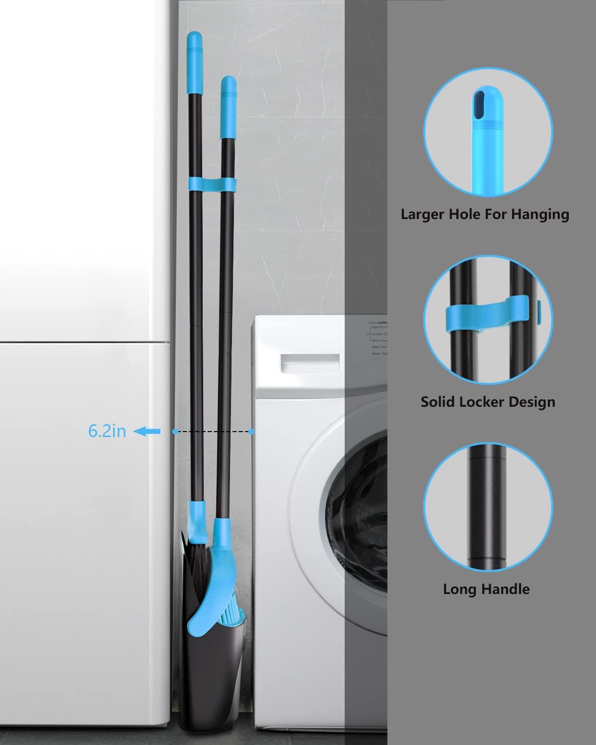 Broom and Dustpan, Broom and Dustpan Set for Home, Long Handle Broom with Dustpan, Broom and Dustpan Combo for Office Home Kitchen Lobby Floor Use Dustpan and Broom Set