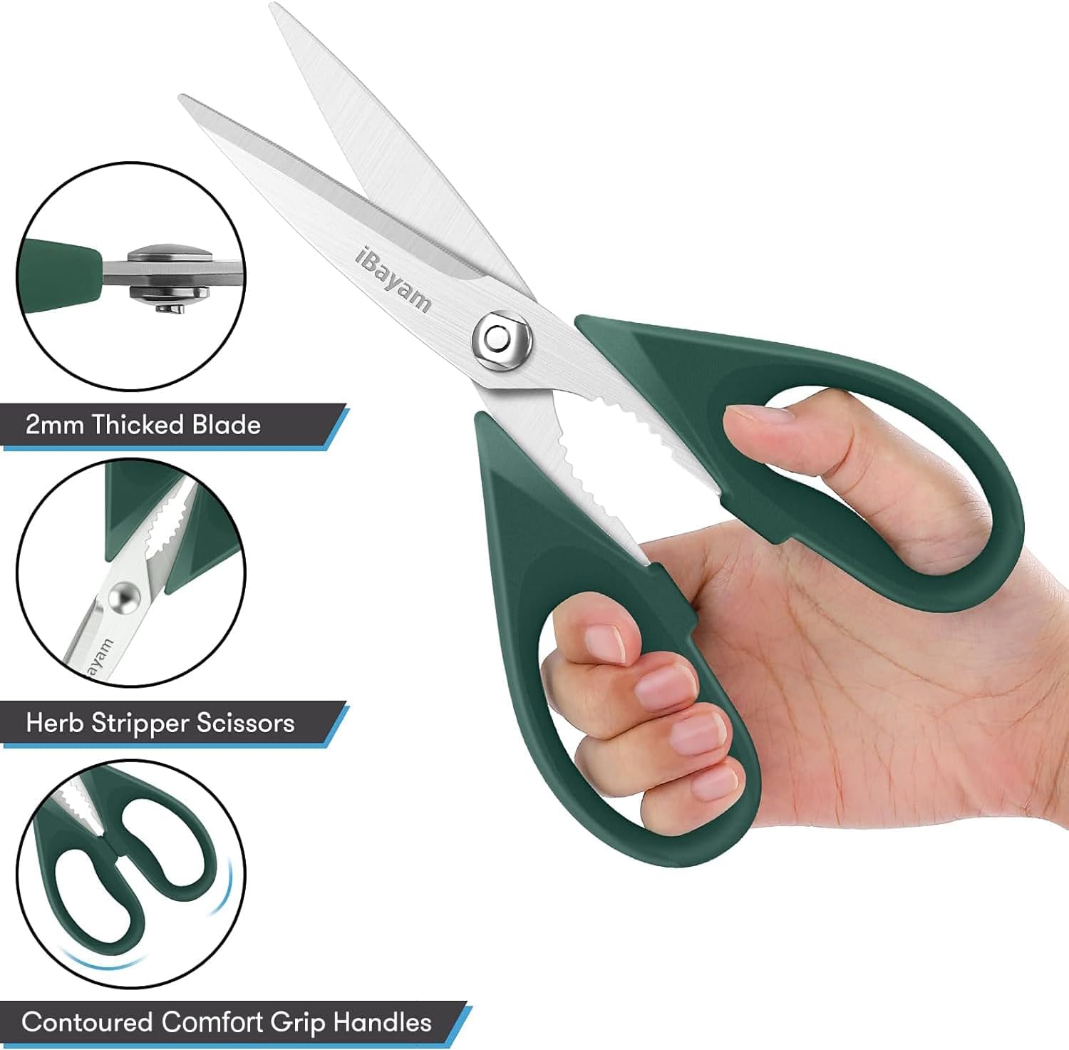 iBayam Kitchen Scissors All Purpose Heavy Duty Meat Poultry Shears, Dishwasher Safe Food Cooking Scissors Stainless Steel Utility Scissors, 2-Pack (Black Red, Black Gray)