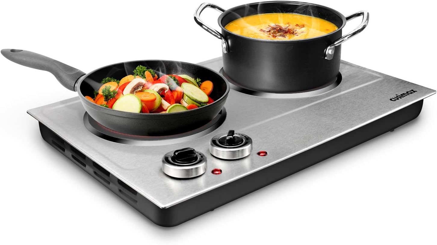 CUSIMAX Electric Hot Plate for Cooking Portable Single Burner 1500W Cast Iron hot plates Heat-up in Seconds Adjustable Temperature Control Stainless Steel Non-Slip Rubber Feet Upgraded Version B101