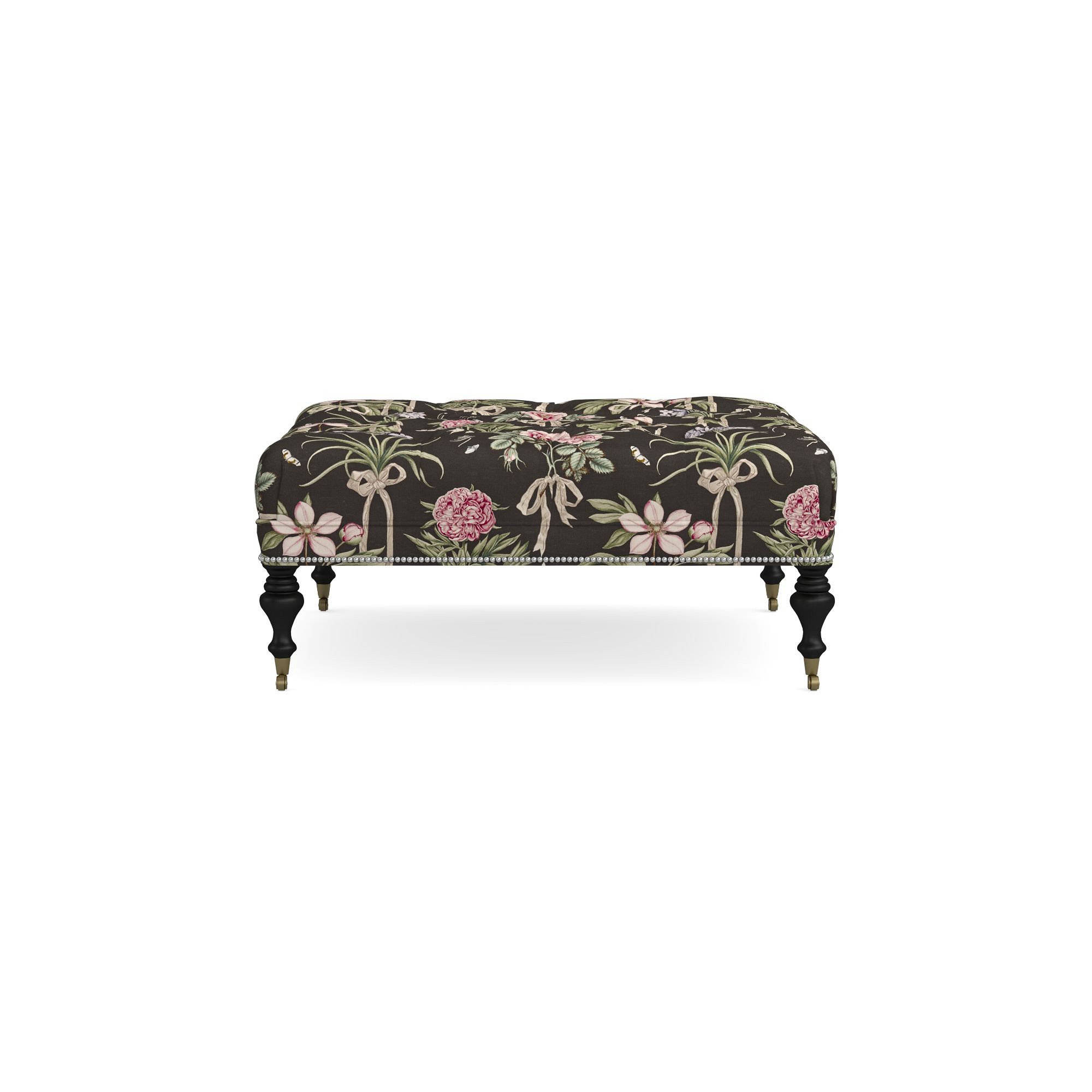Sanderson x Giles Deacon Fairfax Bench Ottoman, Turned Leg with Tufted Top (26