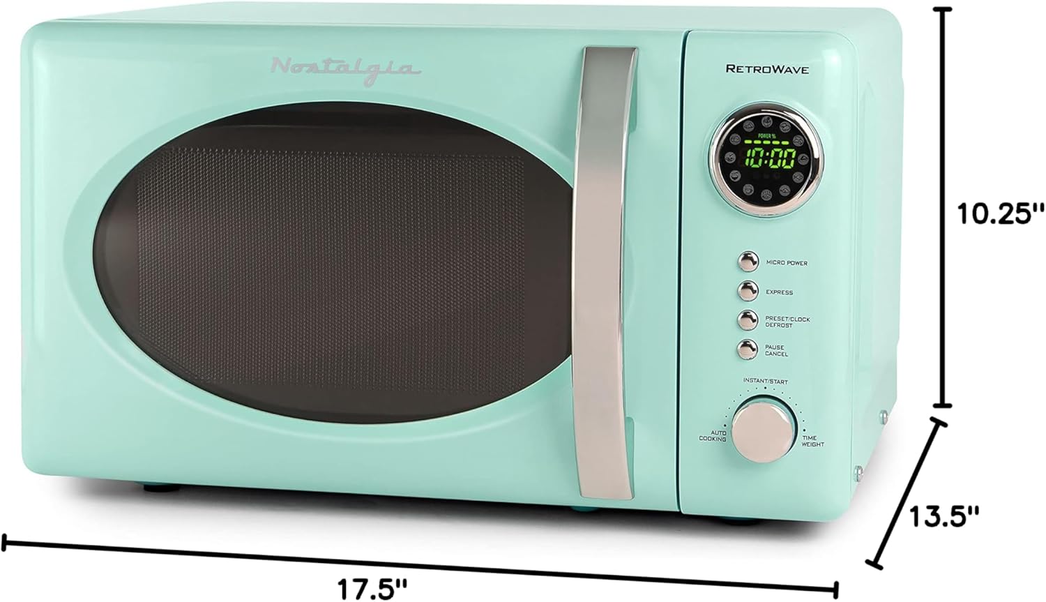 Nostalgia Retro Compact Countertop Microwave Oven - 0.7 Cu. Ft. - 700-Watts with LED Digital Display - Child Lock - Easy Clean Interior - Aqua