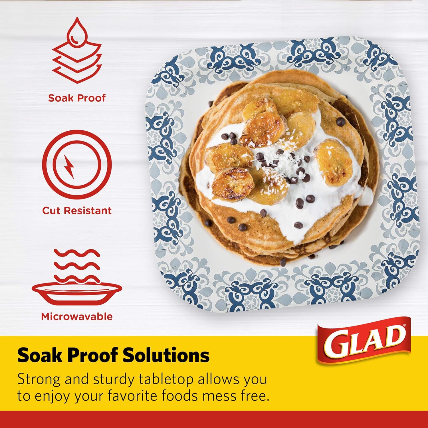 Glad Square Disposable Paper Plates for All Occasions | Soak Proof, Cut Proof, Microwaveable Heavy Duty Disposable Plates | 8.5