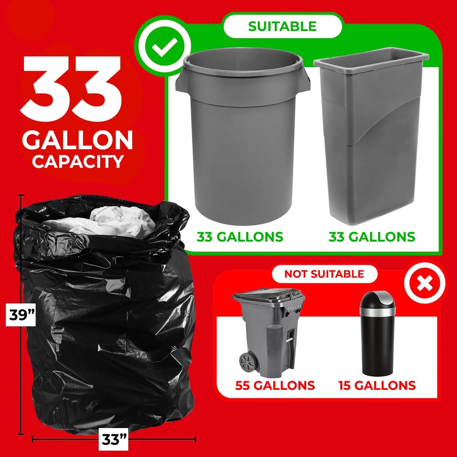 ToughBag 30-33 Gallon Trash Bags, 32 x 38