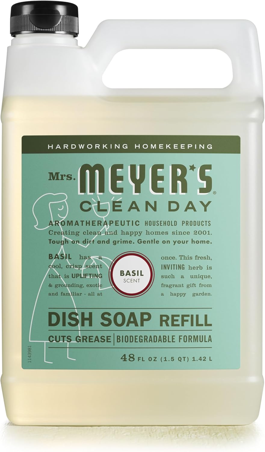 MRS. MEYER'S CLEAN DAY Liquid Dish Soap Refill, Biodegradable Formula, Basil, 48 fl. oz