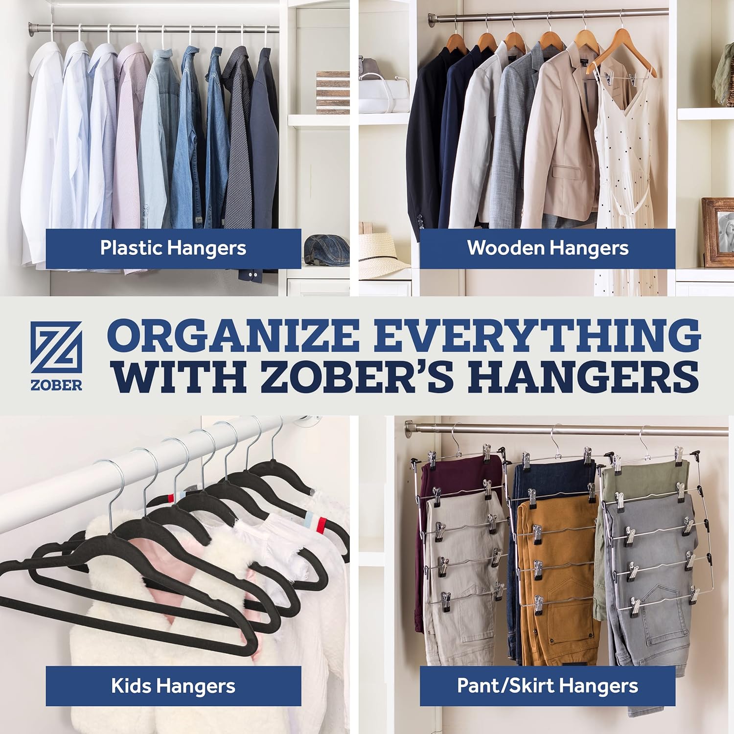 Zober Velvet Hangers 50 Pack - Heavy Duty Black Hangers for Coats, Pants & Dress Clothes - Non Slip Clothes Hanger Set - Space Saving Felt Hangers for Clothing