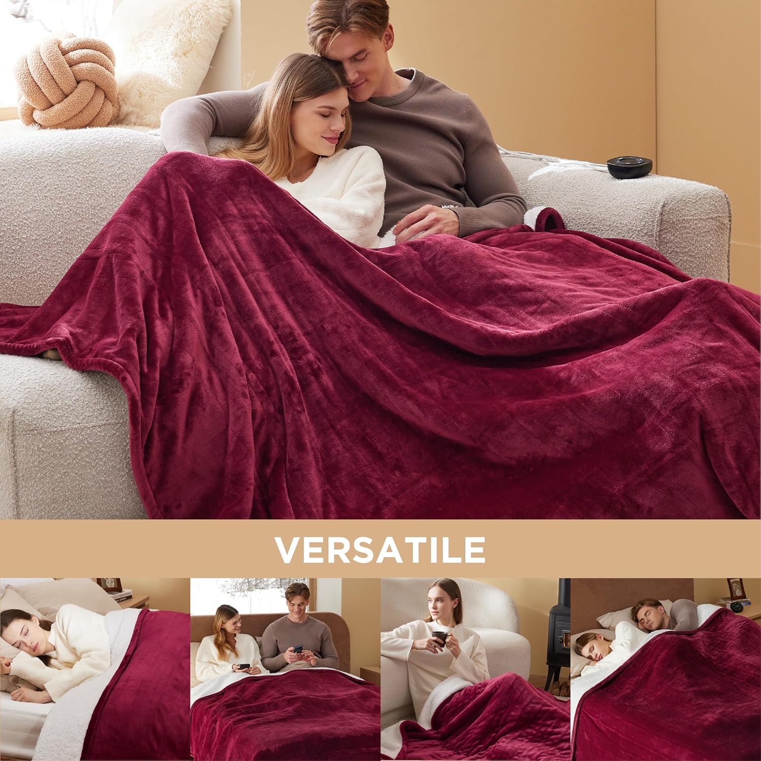 Bedsure Heated Blanket Electric Throw - Soft Flannel Electric Blanket, Heating Blanket with 4 Time Settings & 6 Heat Settings, Warm Blanket Gift for Grandma (50x60 inches, Grey)