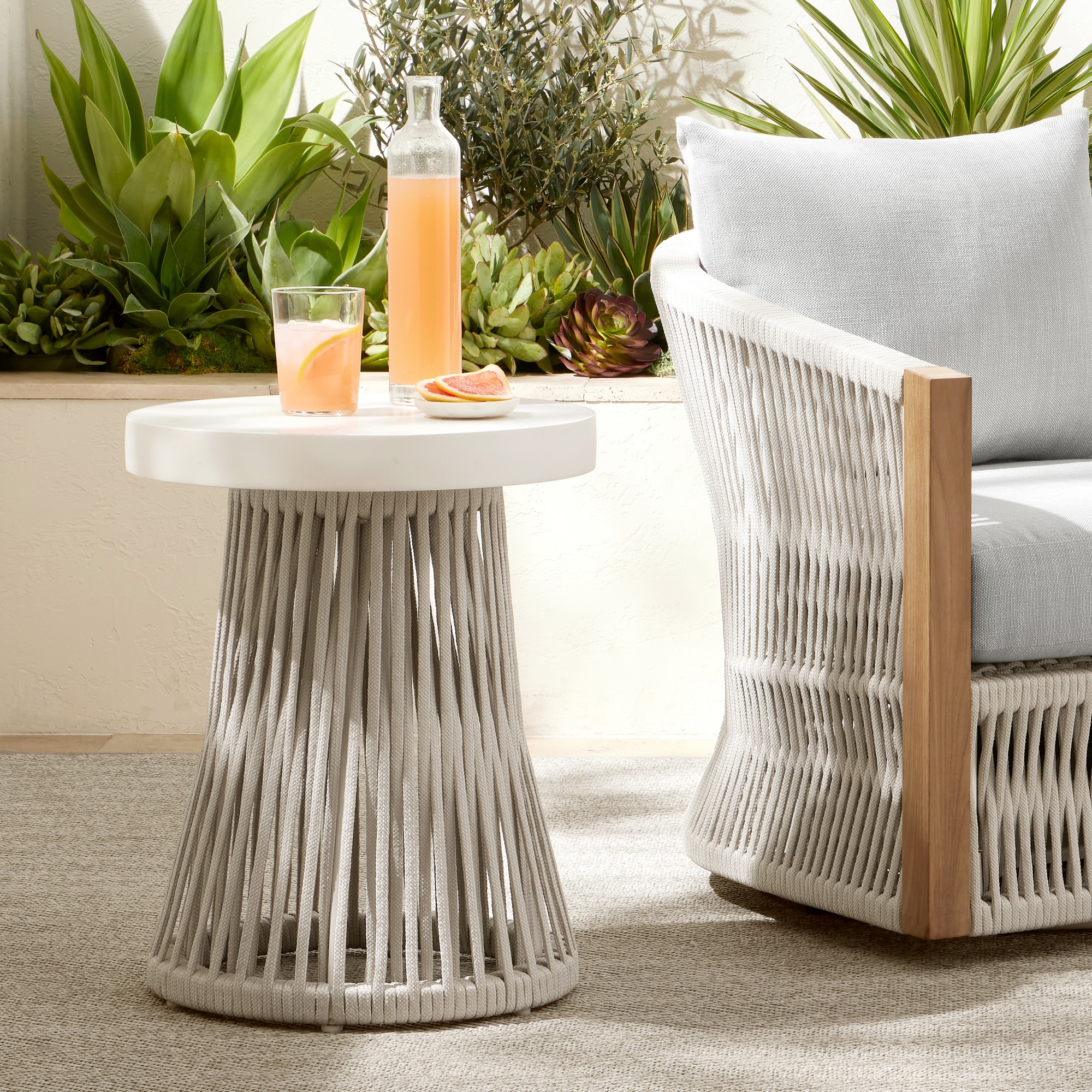 Pasadena Outdoor Fiberstone and Rope Side Table (18