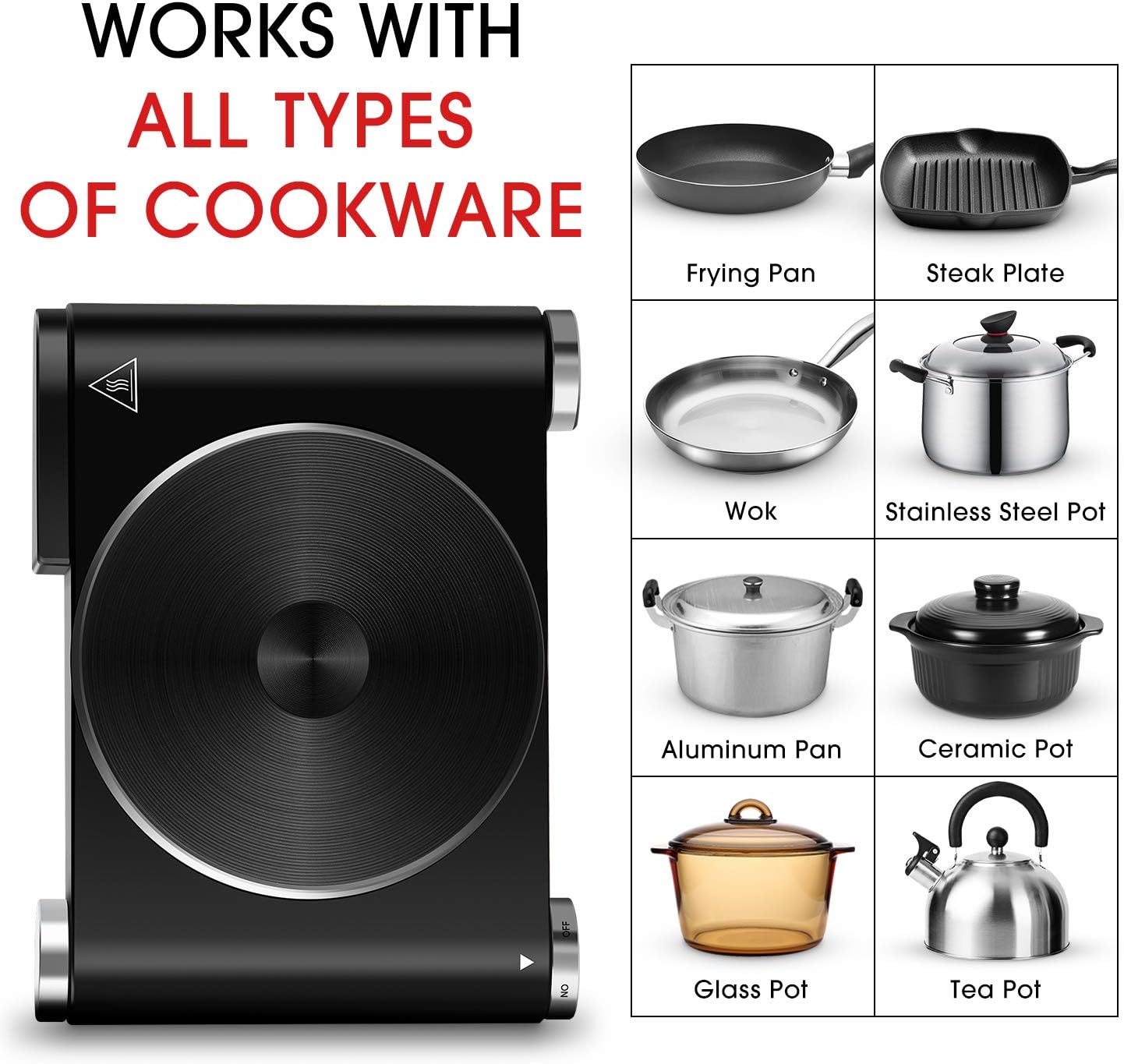 CUSIMAX 1800W Ceramic Electric Hot Plate for Cooking, Dual Control Infrared Cooktop, Double Burner, Portable Countertop Burner, Glass Plate Electric Cooktop, Silver, Stainless Steel-Upgraded Version