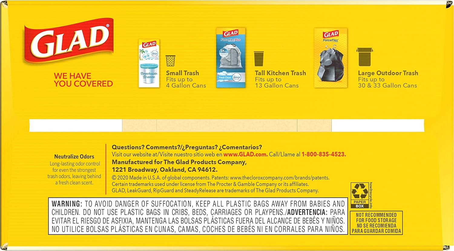 Glad Trash Bags, ForceFlex Tall Kitchen Drawstring Garbage Bags, 13 Gal, Fresh Clean Scent with Febreze, 110 Ct (Packaging May Vary)