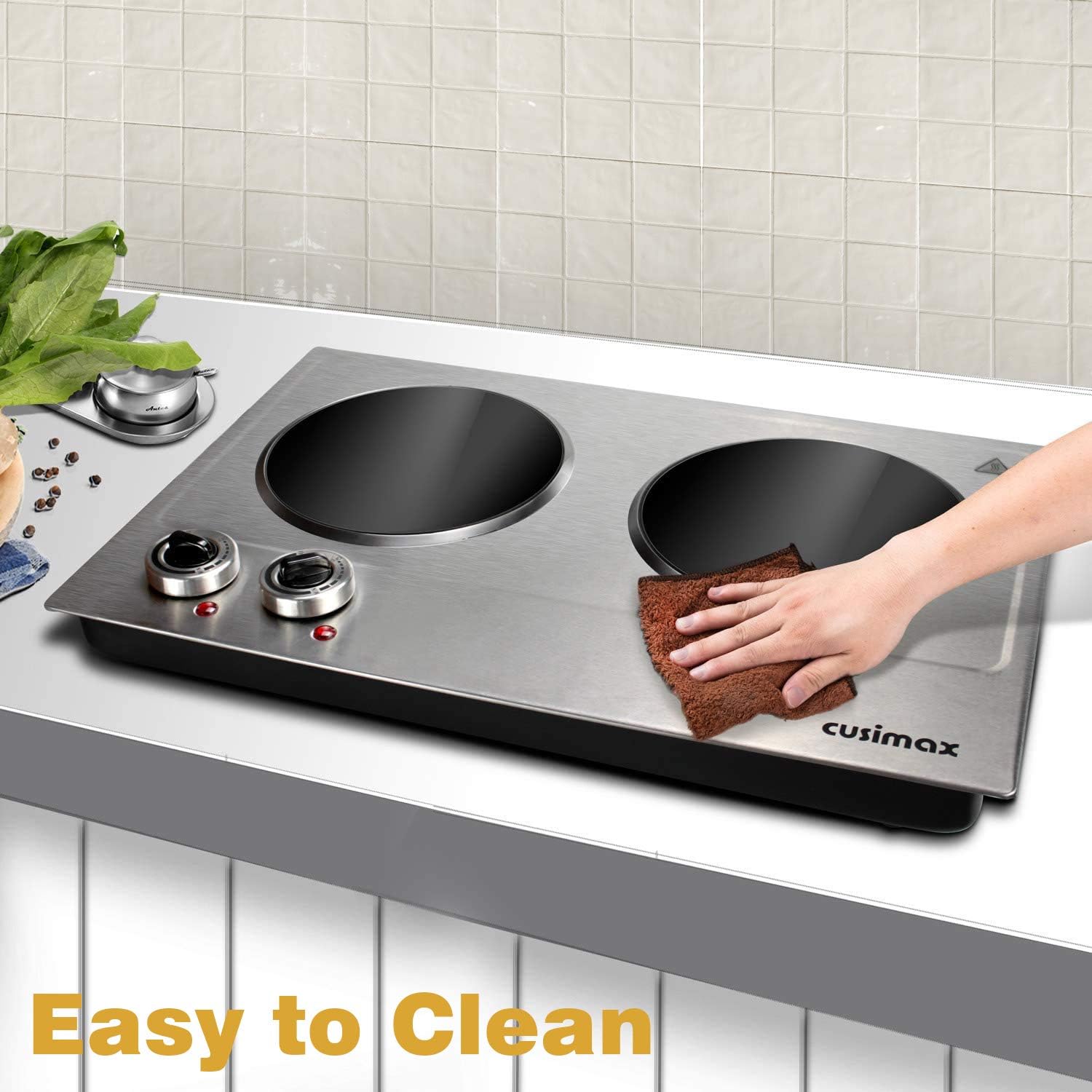 CUSIMAX Electric Hot Plate for Cooking Portable Single Burner 1500W Cast Iron hot plates Heat-up in Seconds Adjustable Temperature Control Stainless Steel Non-Slip Rubber Feet Upgraded Version B101