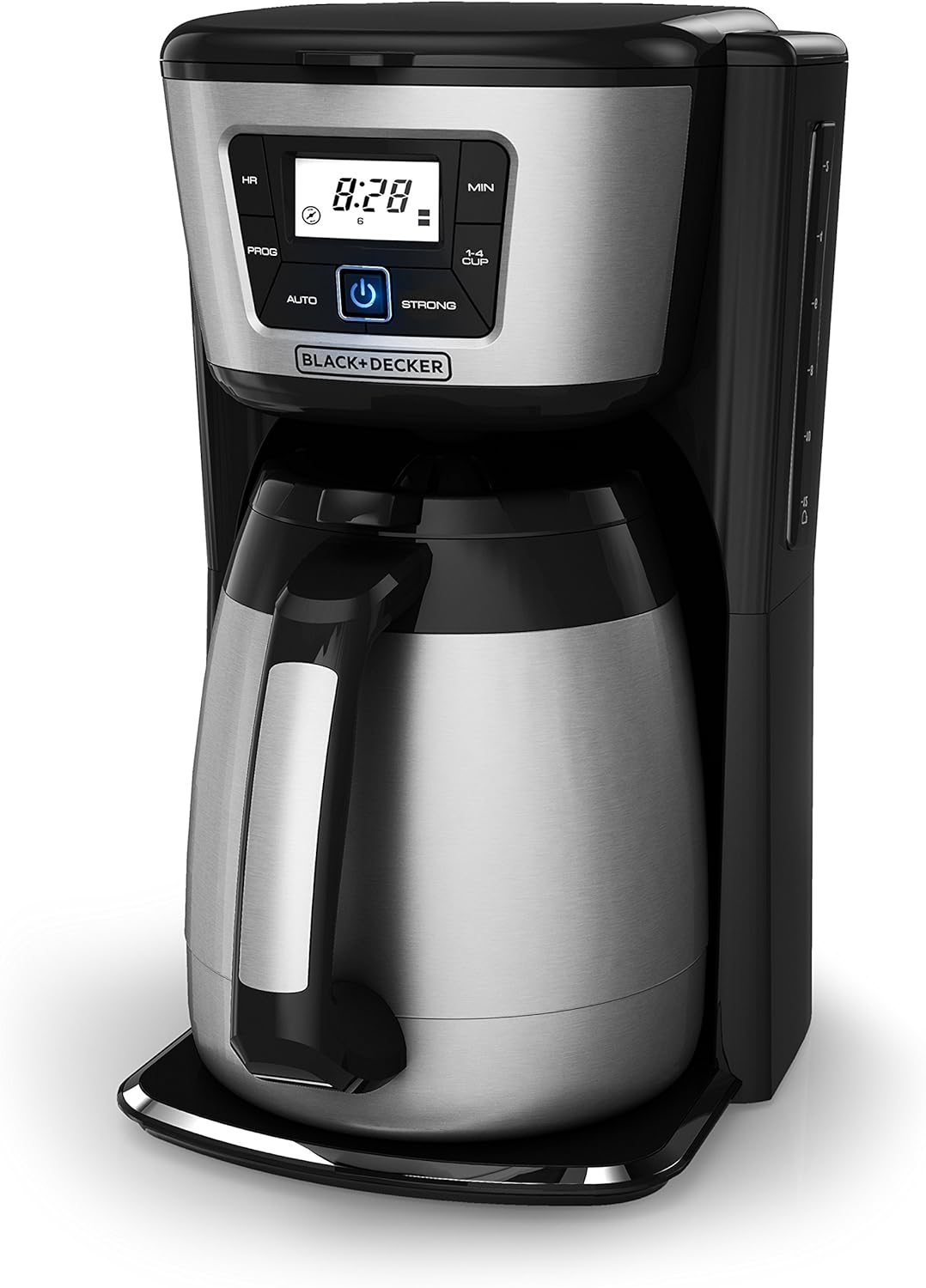 BLACK+DECKER 12 Cup Thermal Programmable Coffee Maker with Brew Strength and VORTEX Technology, Black/Steel