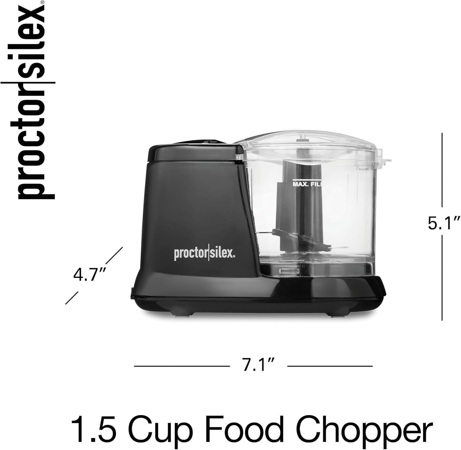 Proctor Silex Durable Electric Vegetable Chopper & Mini Food Processor for Chopping, Puree & Emulsify, 1.5 cups, Black