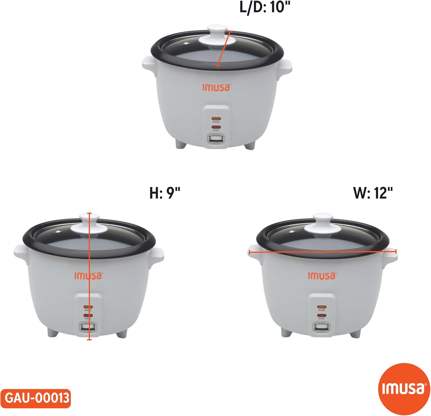 IMUSA USA GAU-00011 Electric Nonstick Rice Cooker 3-Cup (Uncooked) 6-Cup (Cooked), White