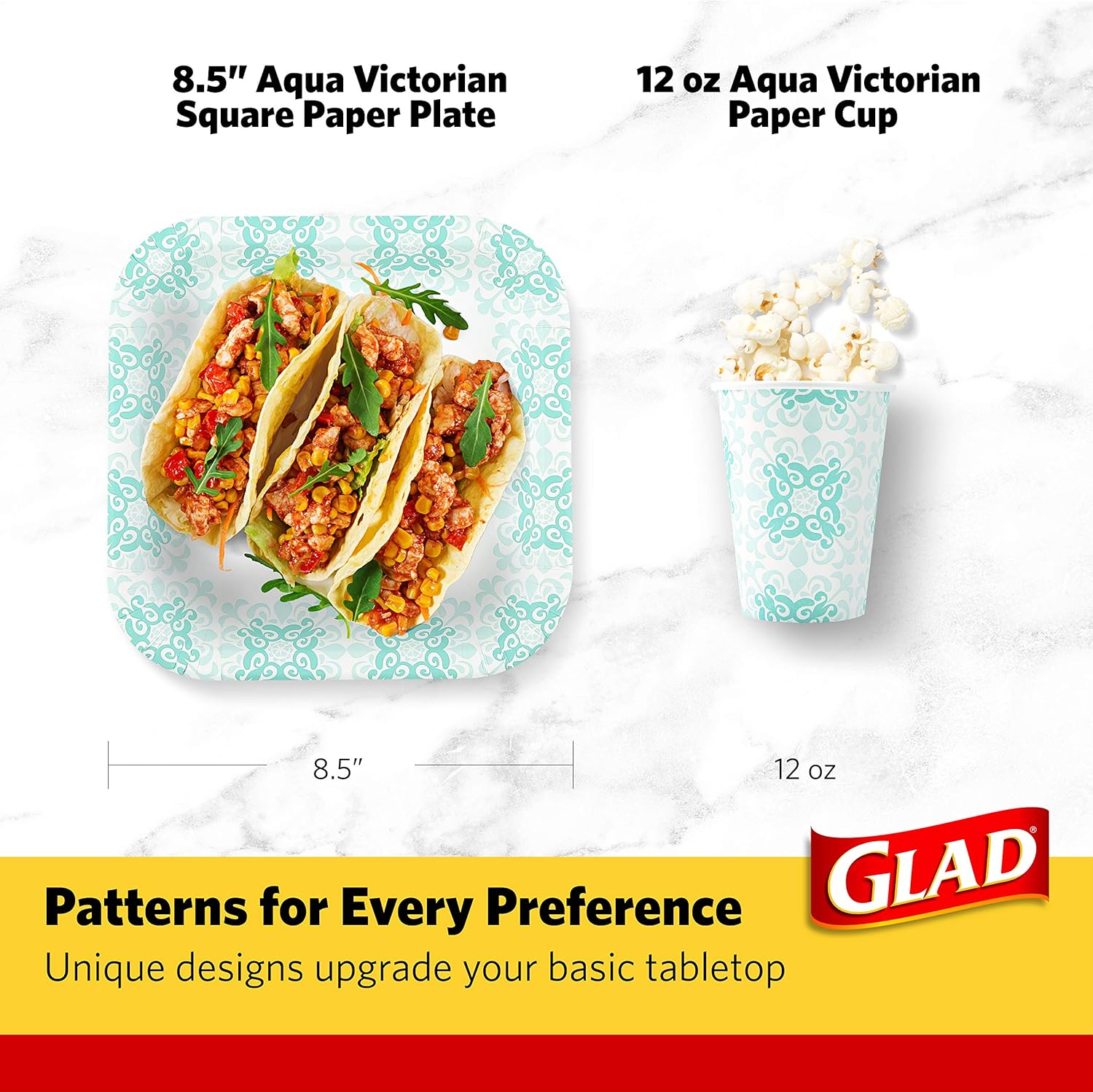 Glad Square Disposable Paper Plates for All Occasions | Soak Proof, Cut Proof, Microwaveable Heavy Duty Disposable Plates | 8.5
