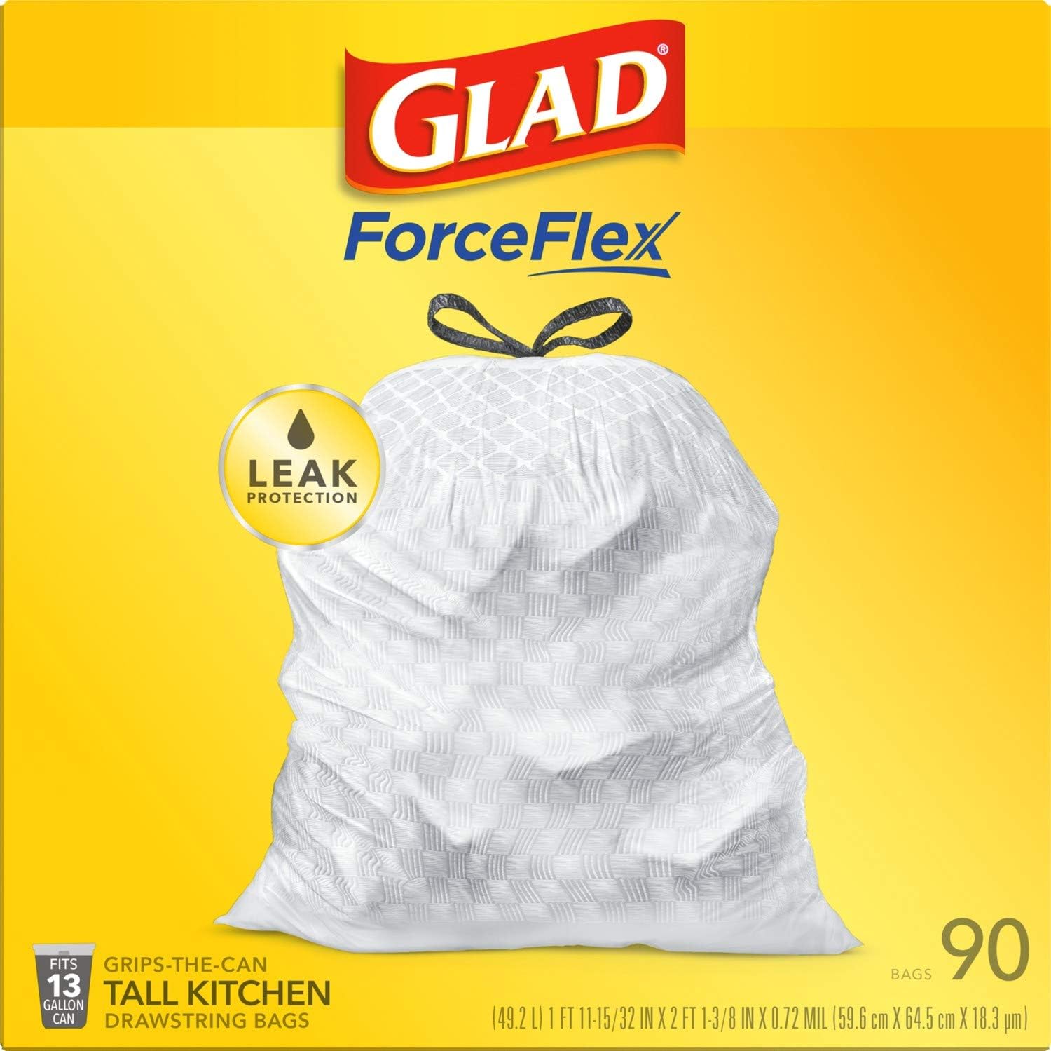 Glad Trash Bags, ForceFlex Tall Kitchen Drawstring Garbage Bags 13 Gallon White Trash Bag, Gain Moonlight Breeze scent with Febreze Freshness 100 Count (Package May Vary)