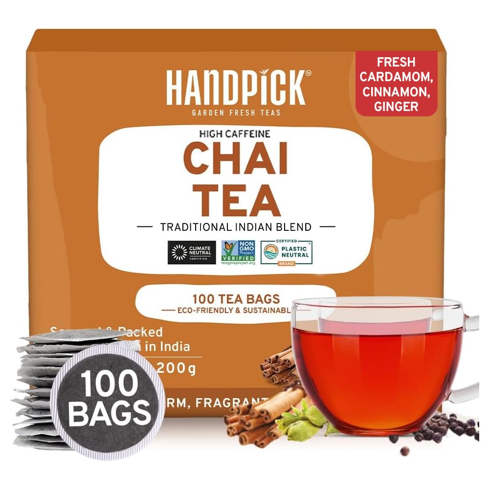 HANDPICK, Peppermint Tea, Eco-Conscious Tea Bags - 100 Count | Caffeine Free, Non-GMO | Minty, Fresh & Cool flavor | Direct From Source