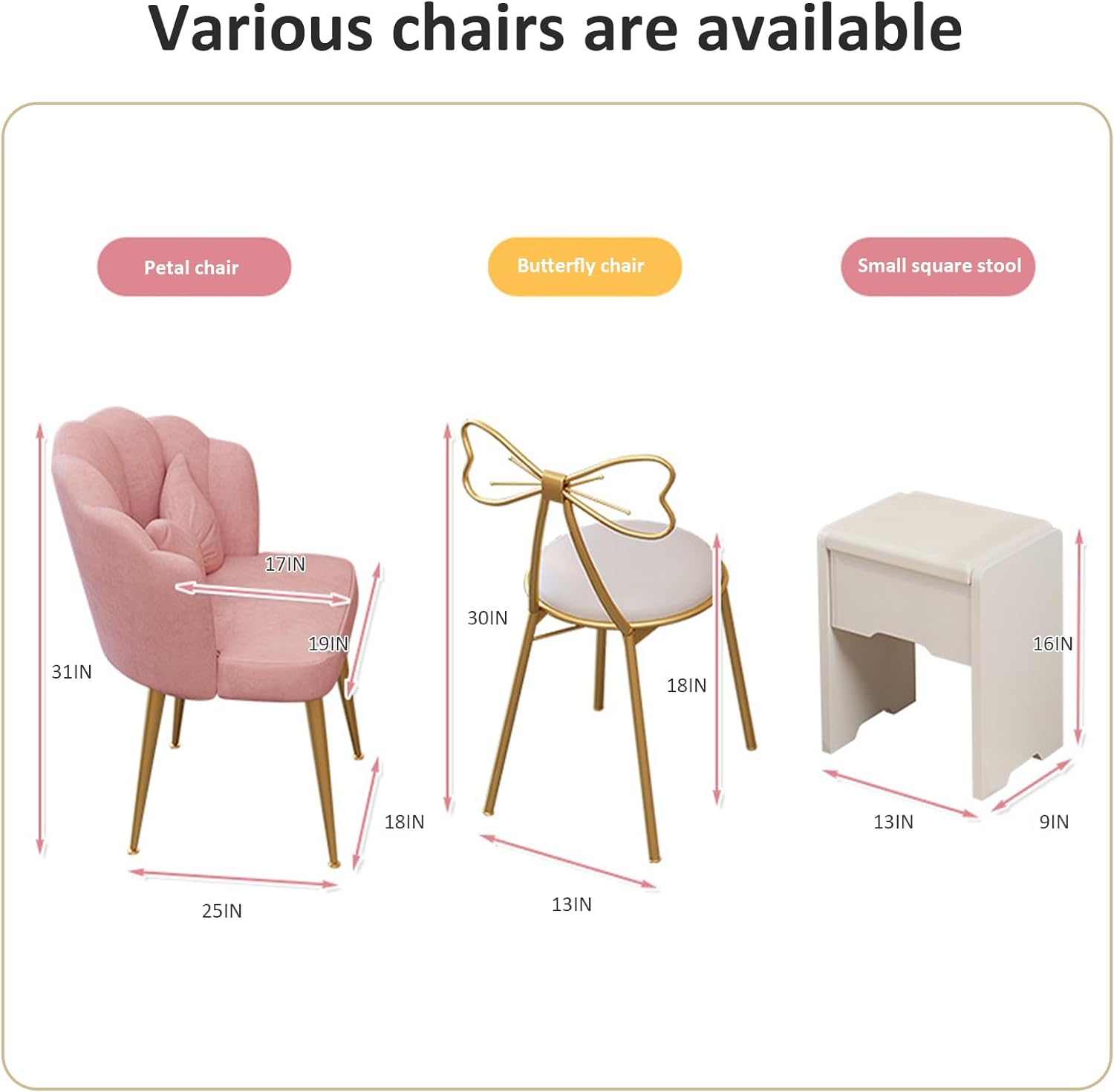 Makeup Vanity - Vanity Table with Three Adjustable Mirror Lightings, Added Storage Shelf, Multiple Chairs, Makeup Table for Bedroom