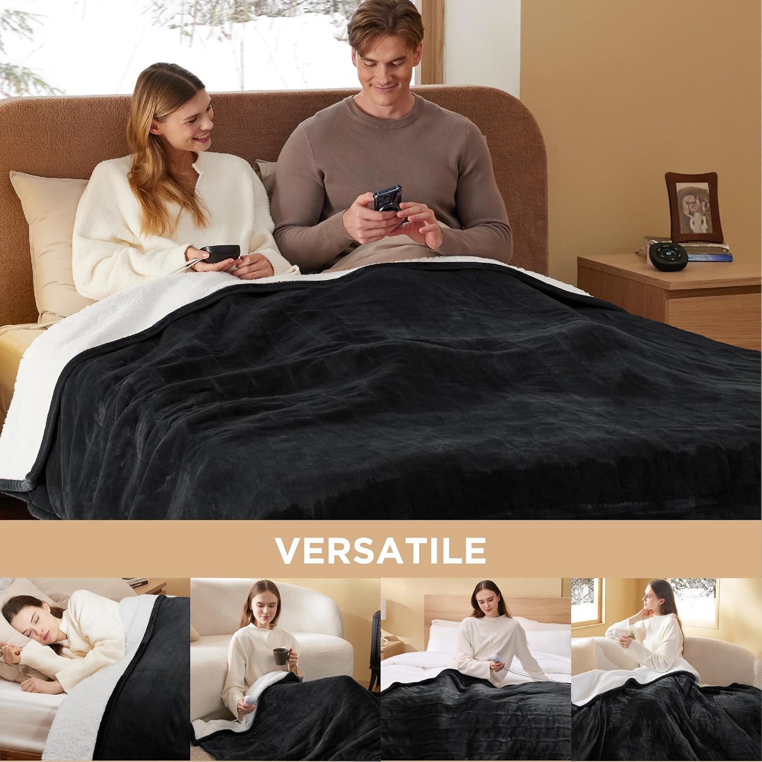 Bedsure Heated Blanket Electric Throw - Soft Flannel Electric Blanket, Heating Blanket with 4 Time Settings & 6 Heat Settings, Warm Blanket Gift for Grandma (50x60 inches, Grey)