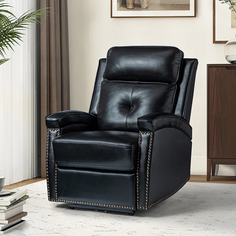 Stefan Genuine Leather Power Recliner with Nailhead Trim