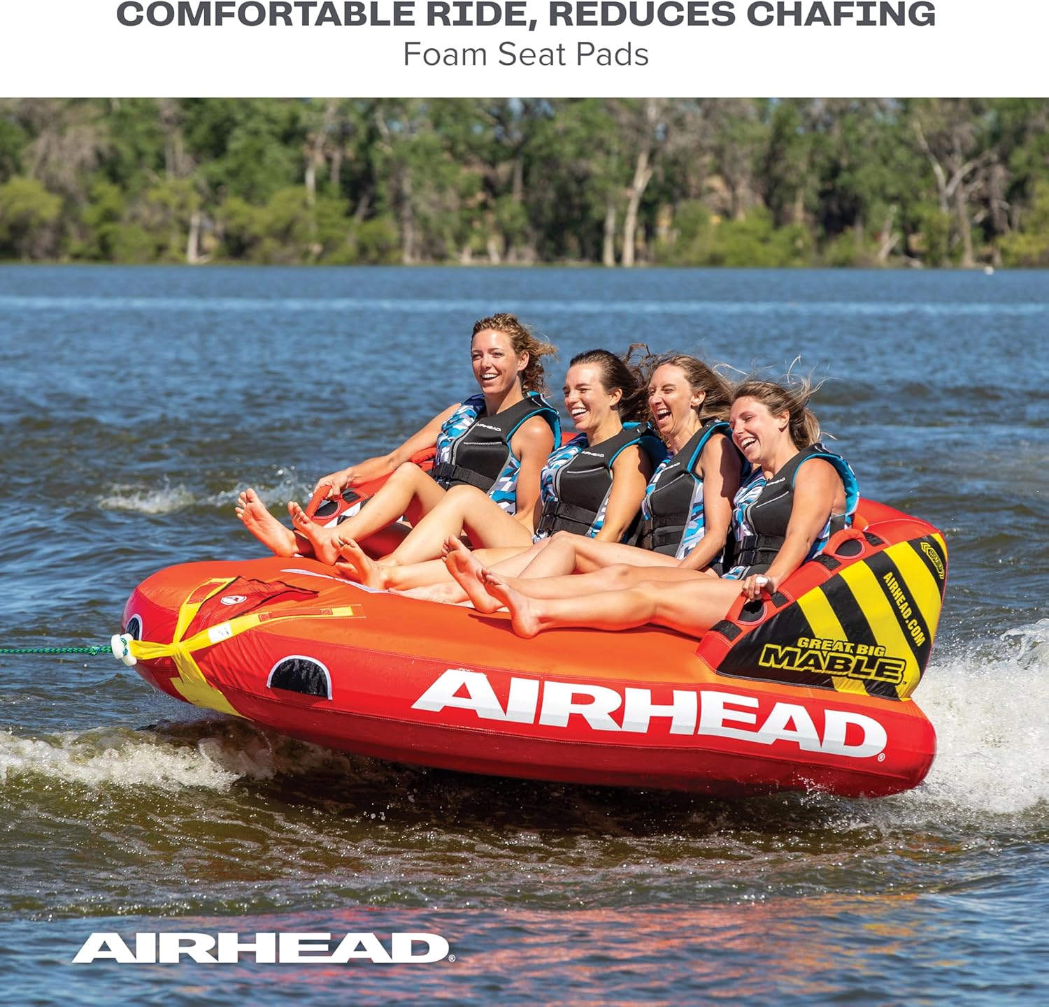 Airhead Mable Inflatable Towable Tube, 1-4 Rider Models, Dual Tow Points, Full Nylon Cover, EVA Foam Pads, Patented Speed Valve, Boat Tubes and Towables