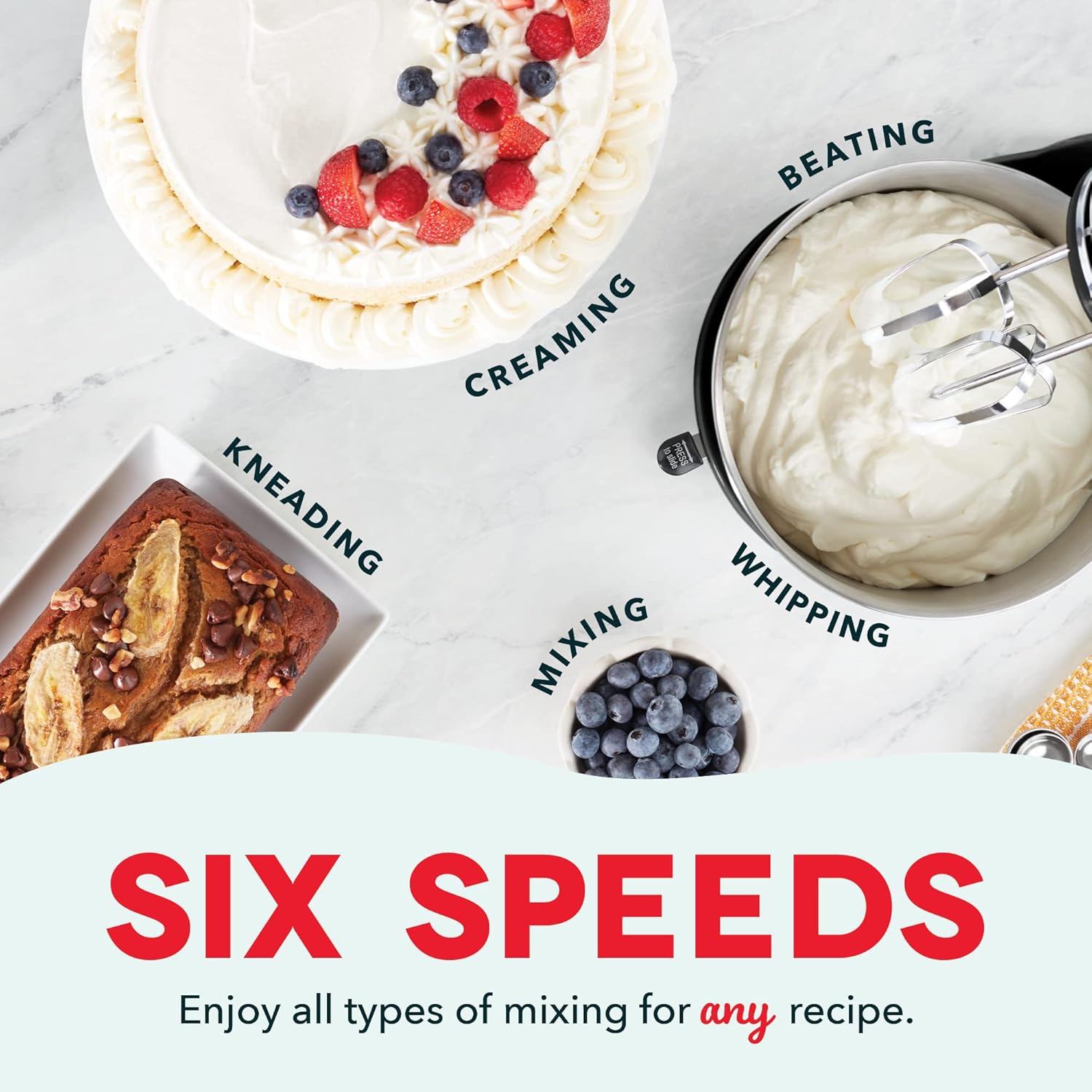 Dash Stand Mixer (Electric Mixer for Everyday Use): 6 Speed Stand Mixer with 3 Quart Stainless Steel Mixing Bowl, Dough Hooks & Mixer Beaters for Dressings, Frosting, Meringues & More - Aqua