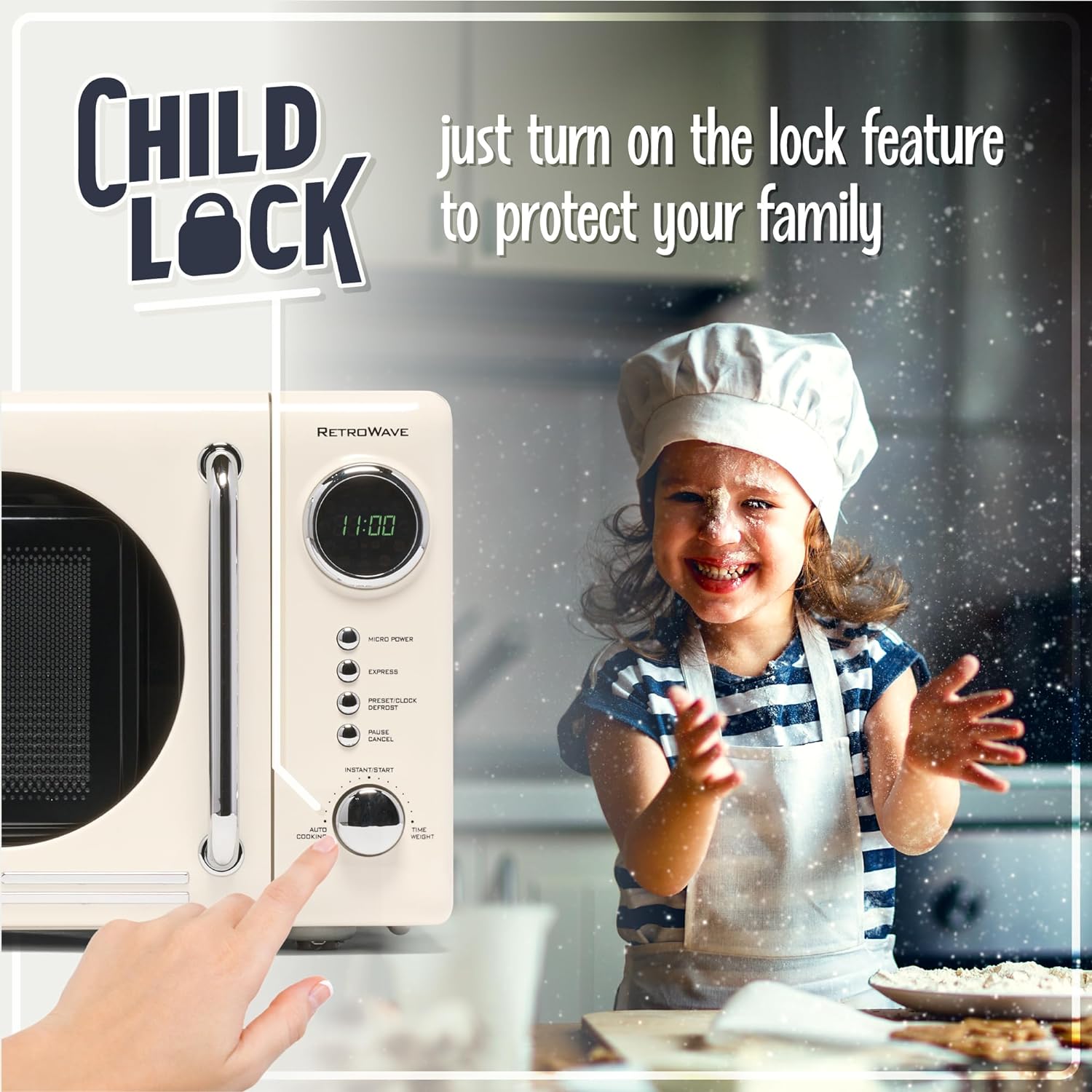 Nostalgia Retro Compact Countertop Microwave Oven - 0.7 Cu. Ft. - 700-Watts with LED Digital Display - Child Lock - Easy Clean Interior - Aqua