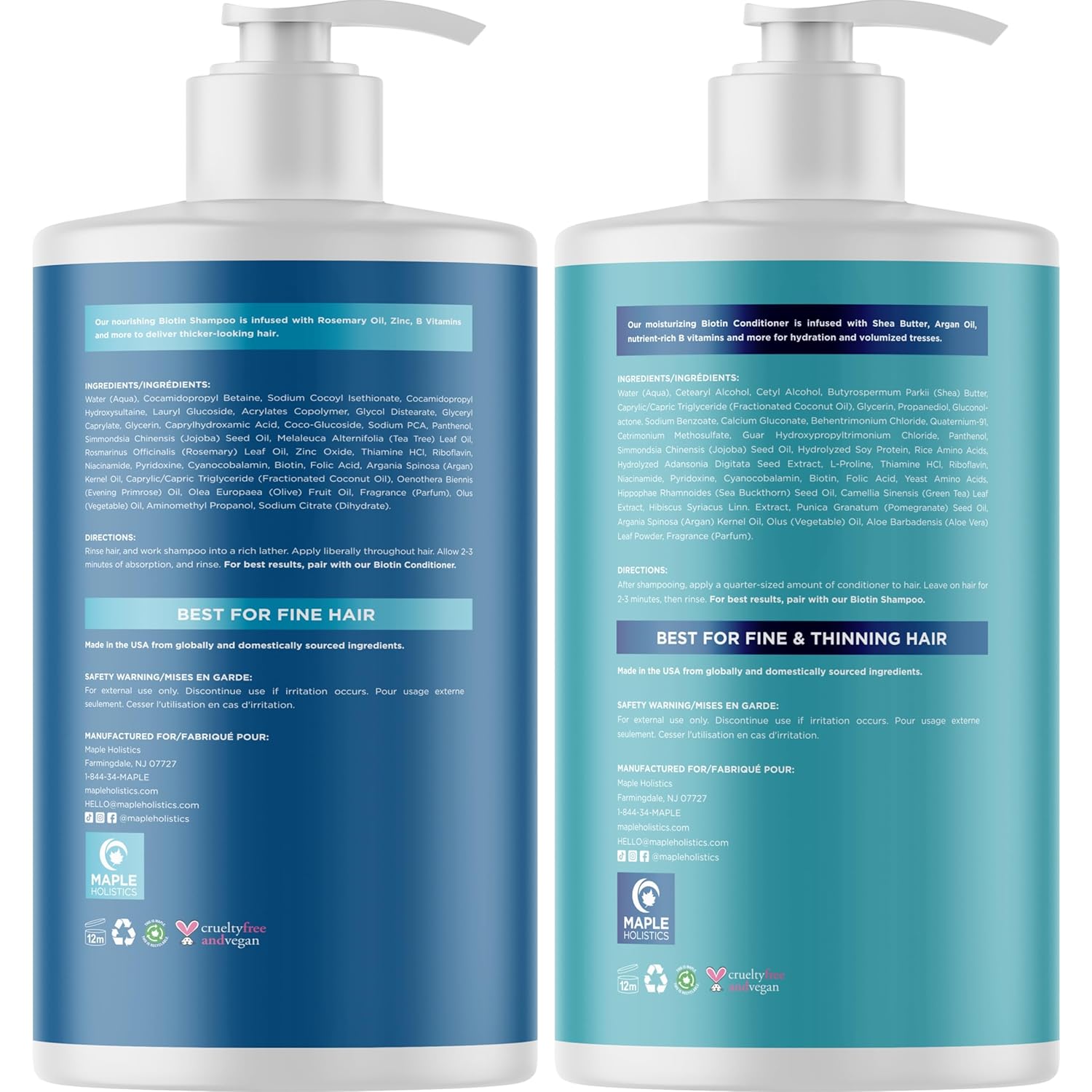 Volumizing Biotin Shampoo and Conditioner Set - Sulfate Free Shampoo and Conditioner for Dry Damaged Hair Care - Thinning Hair Shampoo and Conditioner with Nourishing Biotin and Rosemary Oil (8oz)