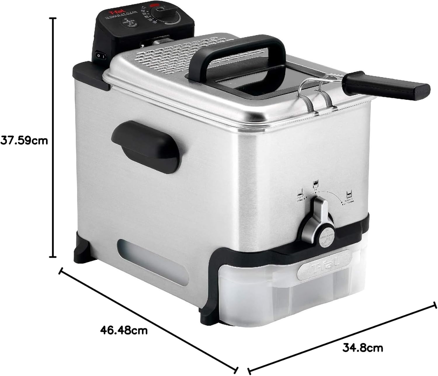 T-fal 3.5L Stainless Steel Deep Fryer with Basket, 1700W, Oil Filtration, Temp Control, Digital Timer, Dishwasher Safe Parts
