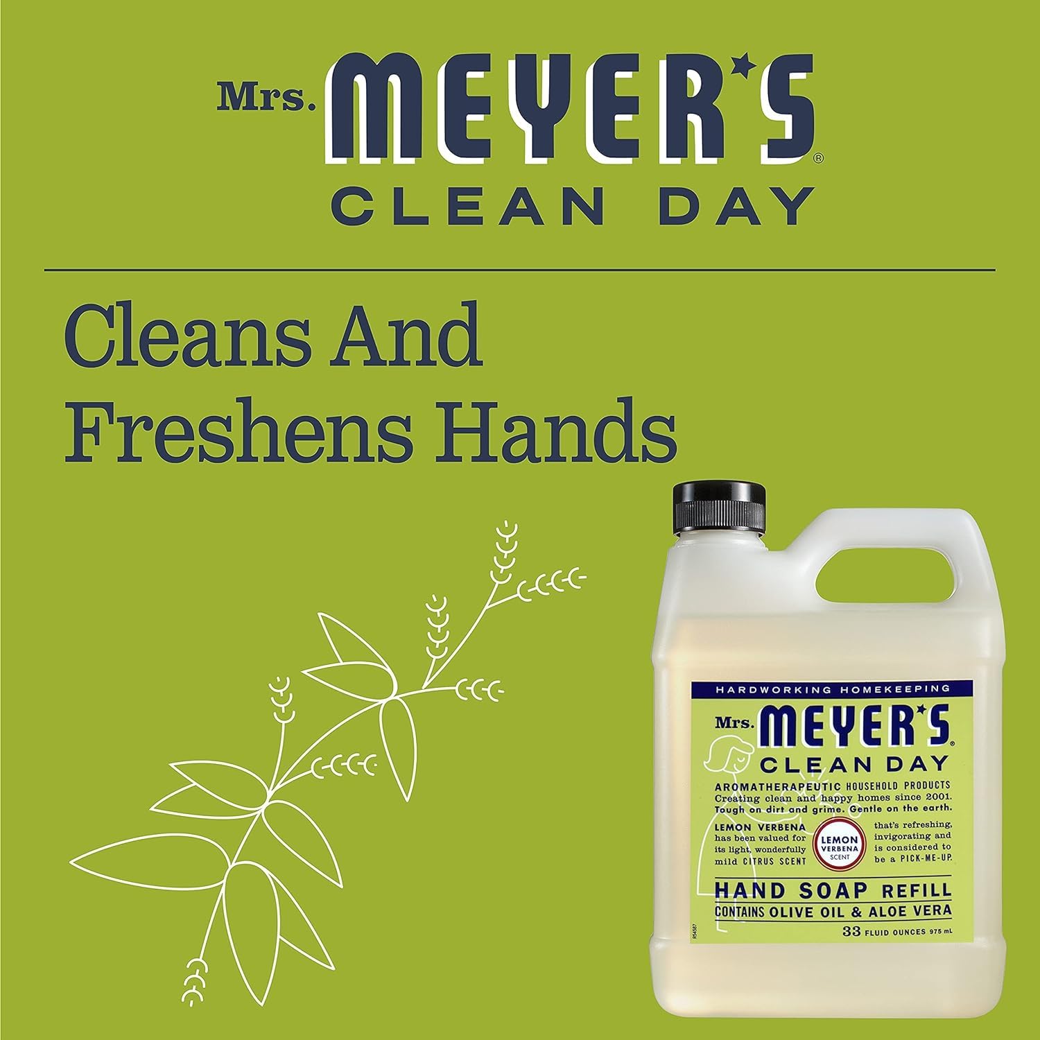 MRS. MEYER'S CLEAN DAY Liquid Hand Soap Refill, Cruelty Free and Biodegradable Formula, Lemon Verbena Scent, 33 oz