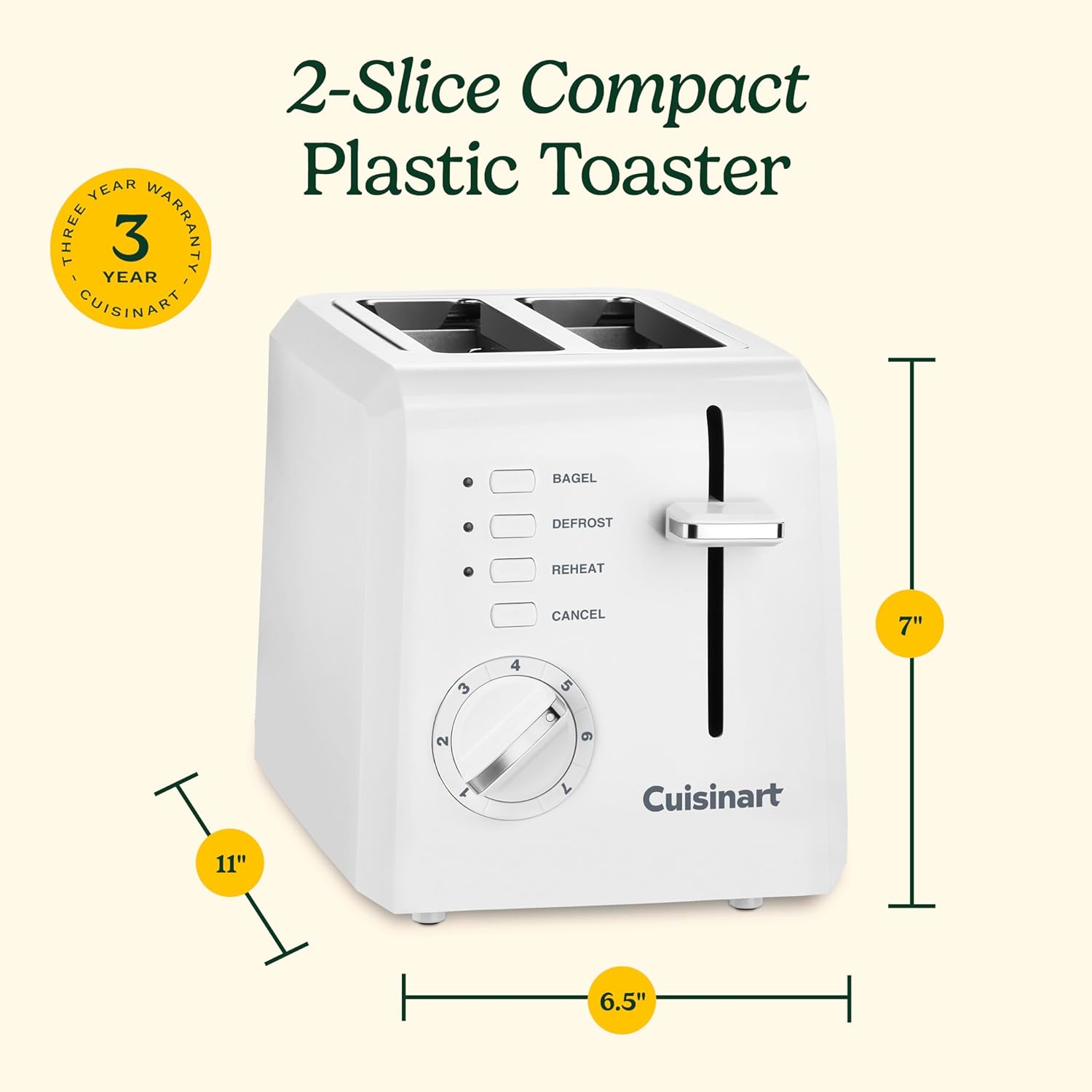 Cuisinart CPT-122BK 2-Slice Compact Plastic Toaster, Black