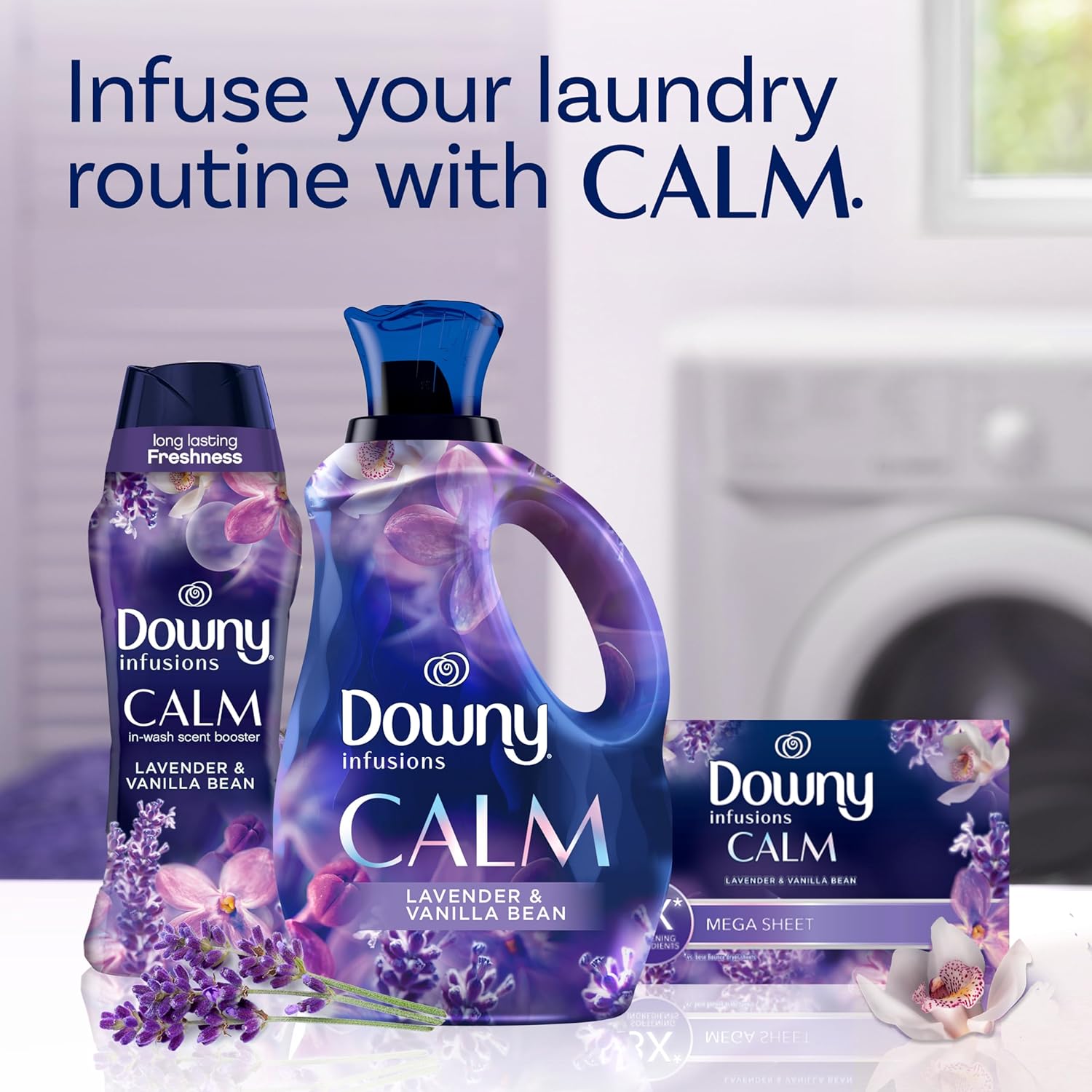 Downy Infusions Laundry Fabric Softener Liquid, CALM, Lavender and Vanilla Bean Scent, 56 fl oz (Pack of 2)