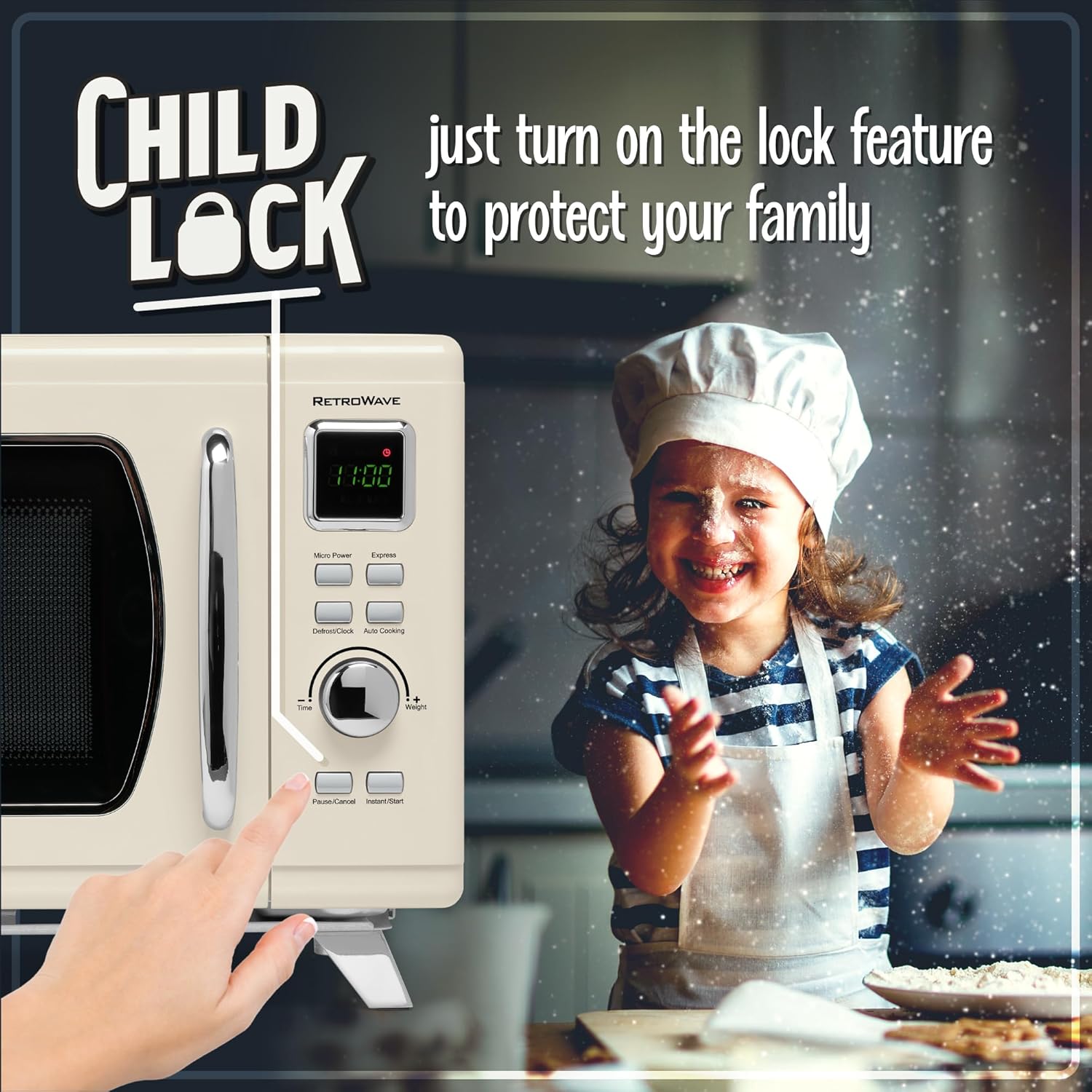 Nostalgia Retro Compact Countertop Microwave Oven - 0.7 Cu. Ft. - 700-Watts with LED Digital Display - Child Lock - Easy Clean Interior - Aqua