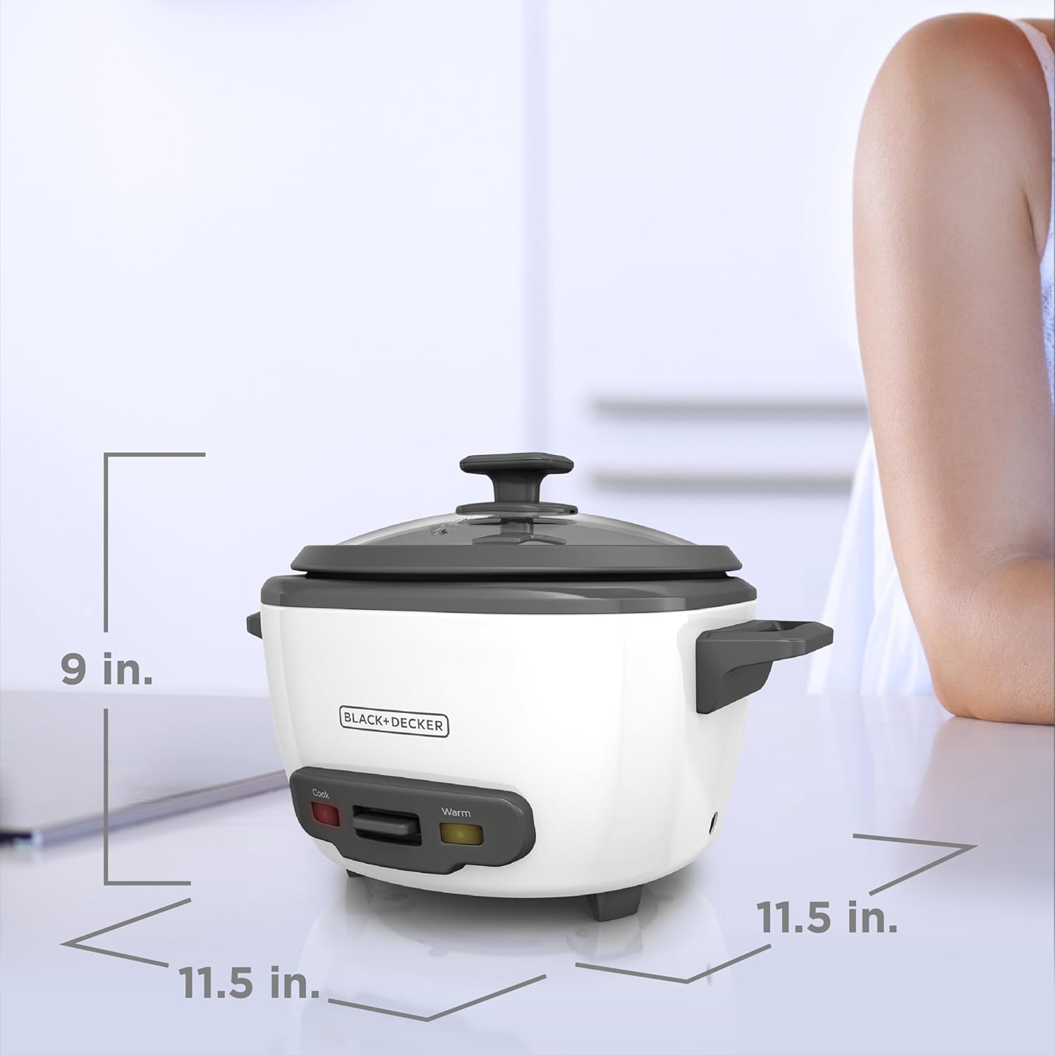 BLACK+DECKER 6-Cup Rice Cooker, RC506, 3-cup Uncooked Rice, Steaming Basket, Removable Non-Stick Bowl, One Touch