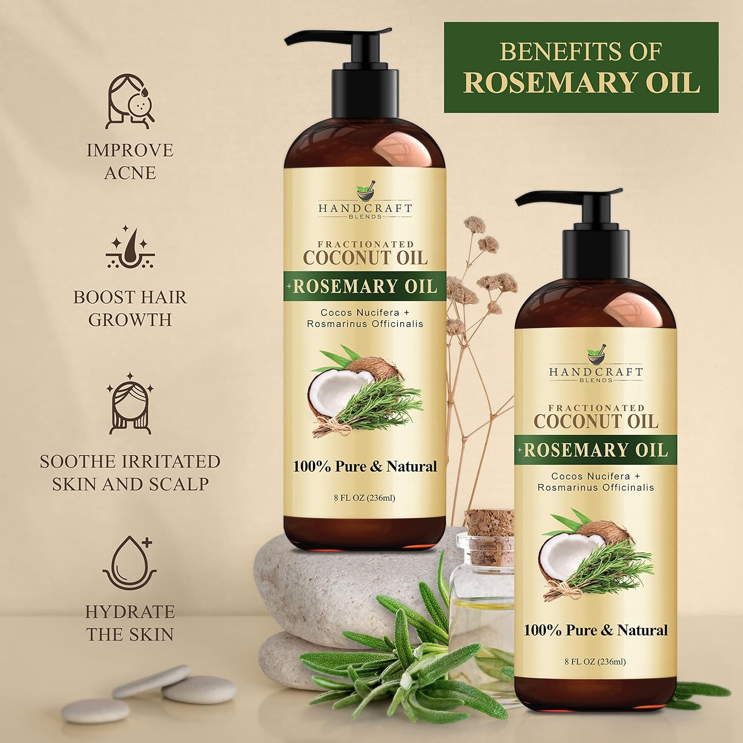 Handcraft Blends Fractionated Coconut Oil - 16 Fl Oz - 100% Pure and Natural - Premium Grade Oil for Skin and Hair - Carrier Oil - Hair and Body Oil - Massage Oil - Hair Tonic