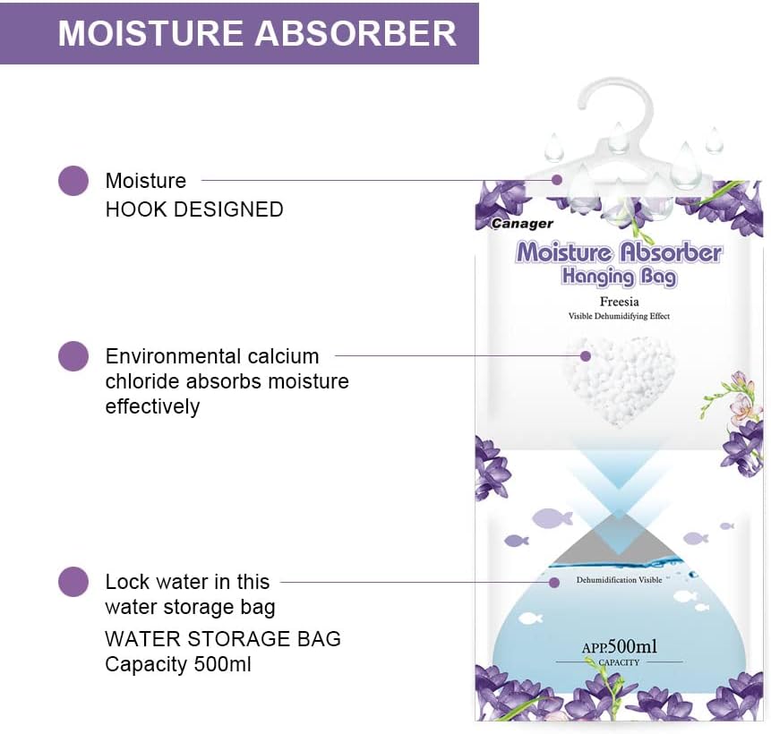 CANAGER Hanging Moisture Absorber, Lavender Vanilla Moistureproof Hanging Bag，Dehumidifier Bag (8 packs) Hanging Closet Dehumidifier Bags, Moisture Absorb 12.5 oz