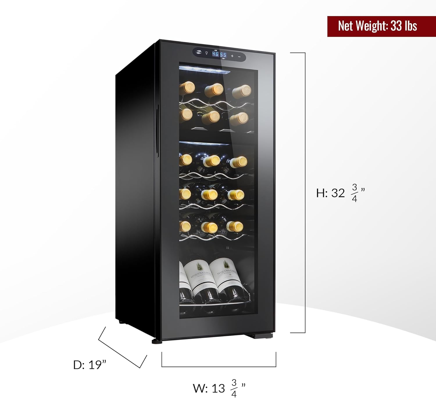 Wine Enthusiast 32-Bottle Dual Zone MAX Compressor Wine Cooler - Freestanding Refrigerator with Split Storage & Temperature, Digital Touchscreen, & LED Display