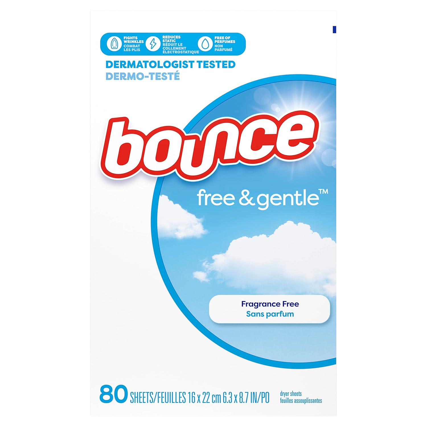 Bounce Free & Gentle Dryer Sheets, 240 Sheets, Unscented Fabric Softener Sheets, Hypoallergenic and Dermatologist Tested