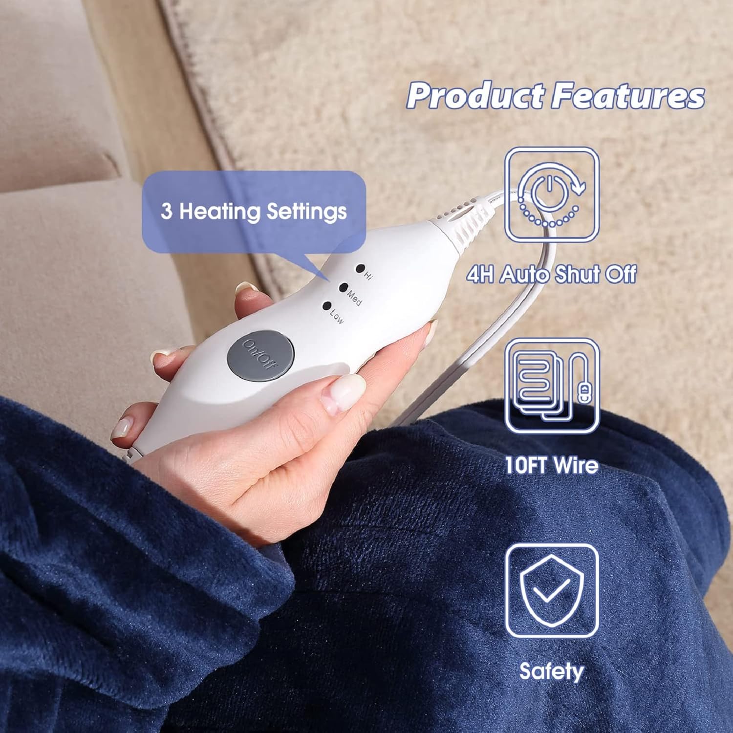 Tefici Electric Heated Blanket Throw, Super Cozy Soft 2-Layer Flannel 50