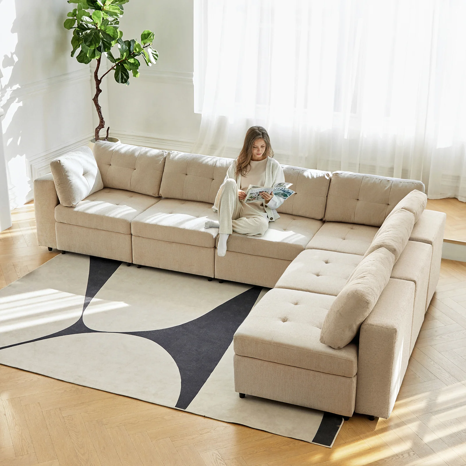 Raquel Sectional Six-Seat Storage Full Armrests Sofa