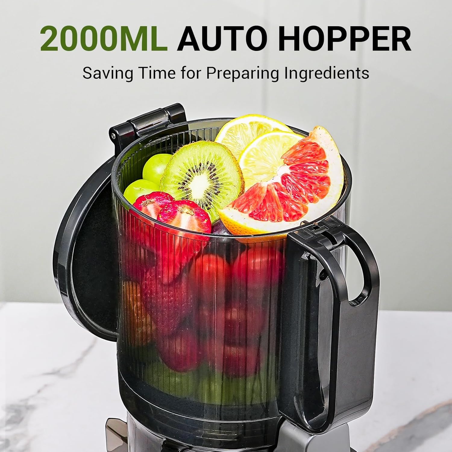 Juicer Machines, AMZCHEF 5.3-Inch Self-Feeding Masticating Juicer Fit Whole Fruits & Vegetables, Cold Press Electric Juicer Machines with High Juice Yield, Easy Cleaning, BPA Free, 250W, Black