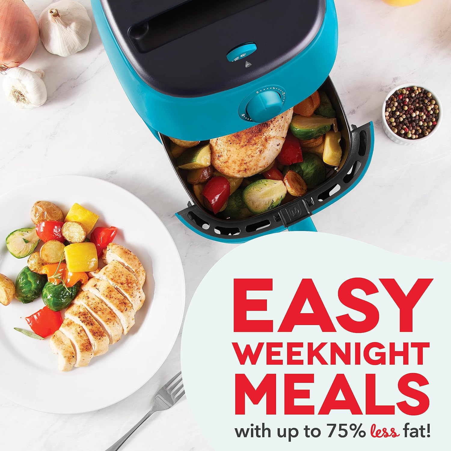 DASH Tasti-Crisp™ Electric Air Fryer Oven, 2.6 Qt., Aqua – Compact Air Fryer for Healthier Food in Minutes, Ideal for Small Spaces - Auto Shut Off, Analog, 1000-Watt