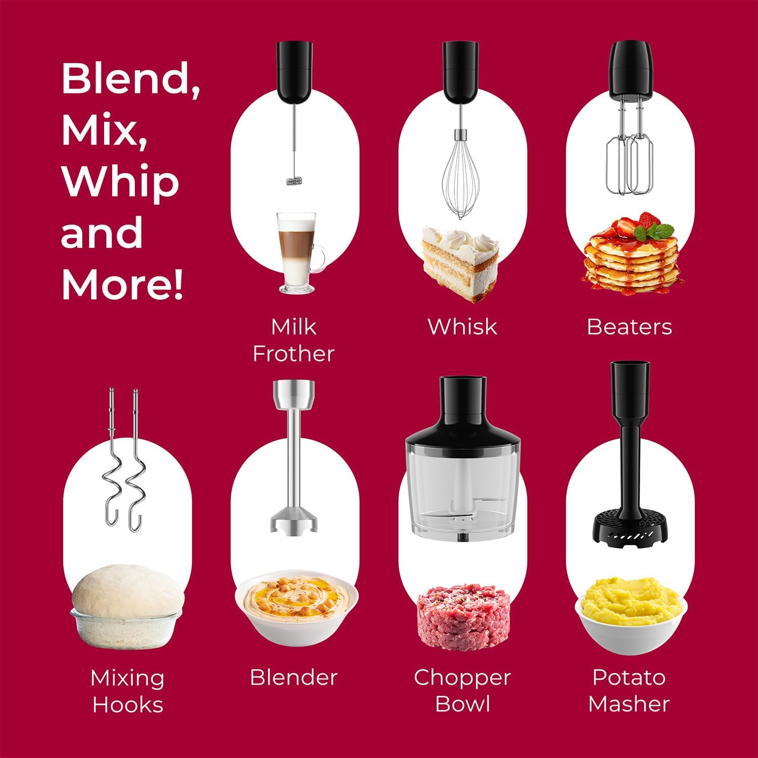 Mueller Immersion Blender Handheld - 8 Speed Stainless Steel Electric Hand Blender, 3 in 1 Emulsion Blender Handheld with Turbo Mode, Stick Blender Emulsifier for Kitchen for Soup, Smoothie, Puree